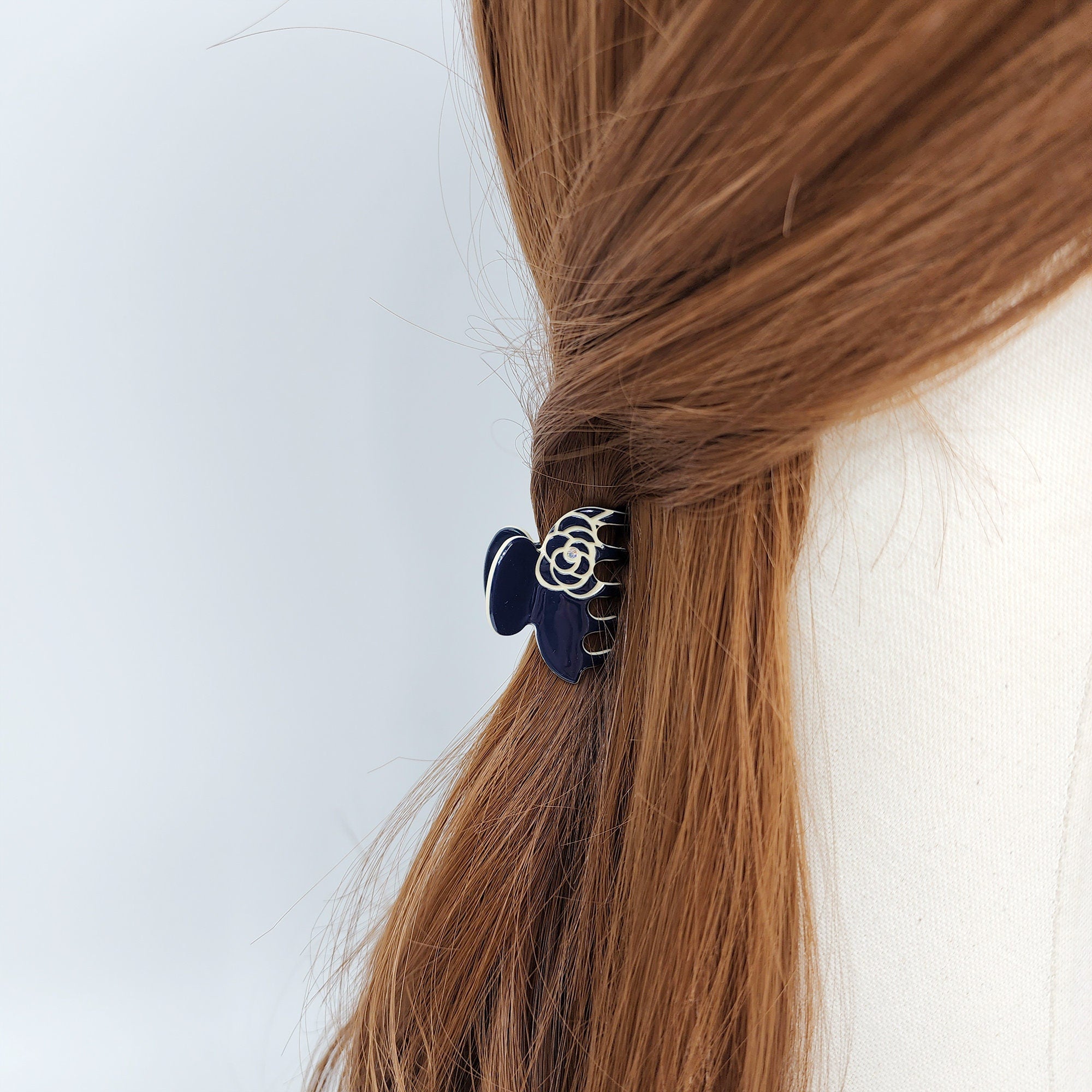 Camellia Flower Hair Clip with Cubic (1.4 Inch) / Pastel Color Small French Hair Pin / Hair Accessory for Woman
