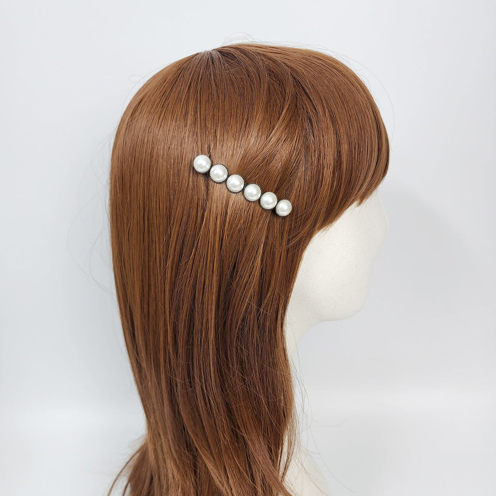 Vintage Antique Formica Circle Hair Barrette (2.4 Inch) / Diamond Cut Formica Stone Decorated Barrette / Automatic Hair Pin