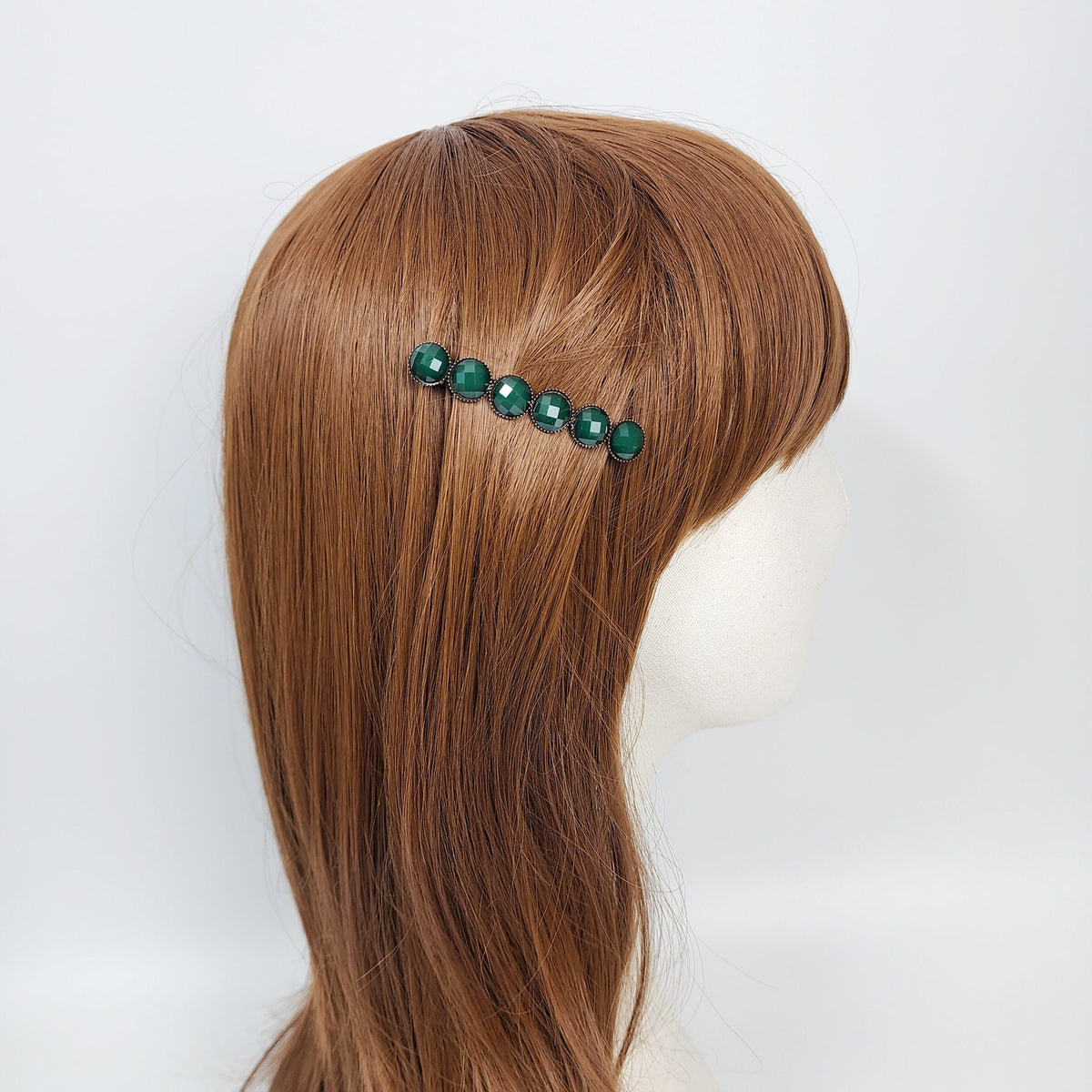 Vintage Antique Formica Circle Hair Barrette (2.4 Inch) / Diamond Cut Formica Stone Decorated Barrette / Automatic Hair Pin