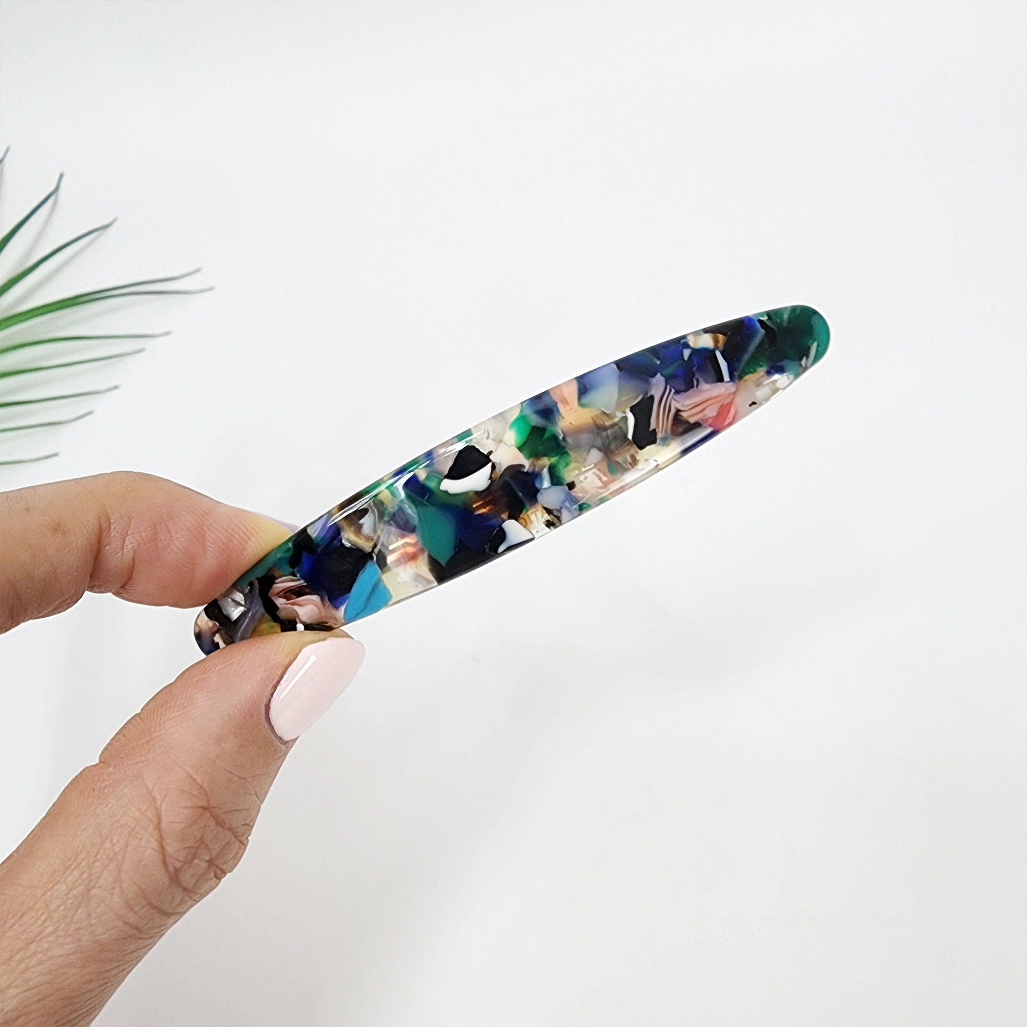 Leopard Marble Long Oval Hair Barrette (3.5 Inch) / Tortoise Shell French Hair Pin / Hair Accessory for Woman / Automatic Hair Clip