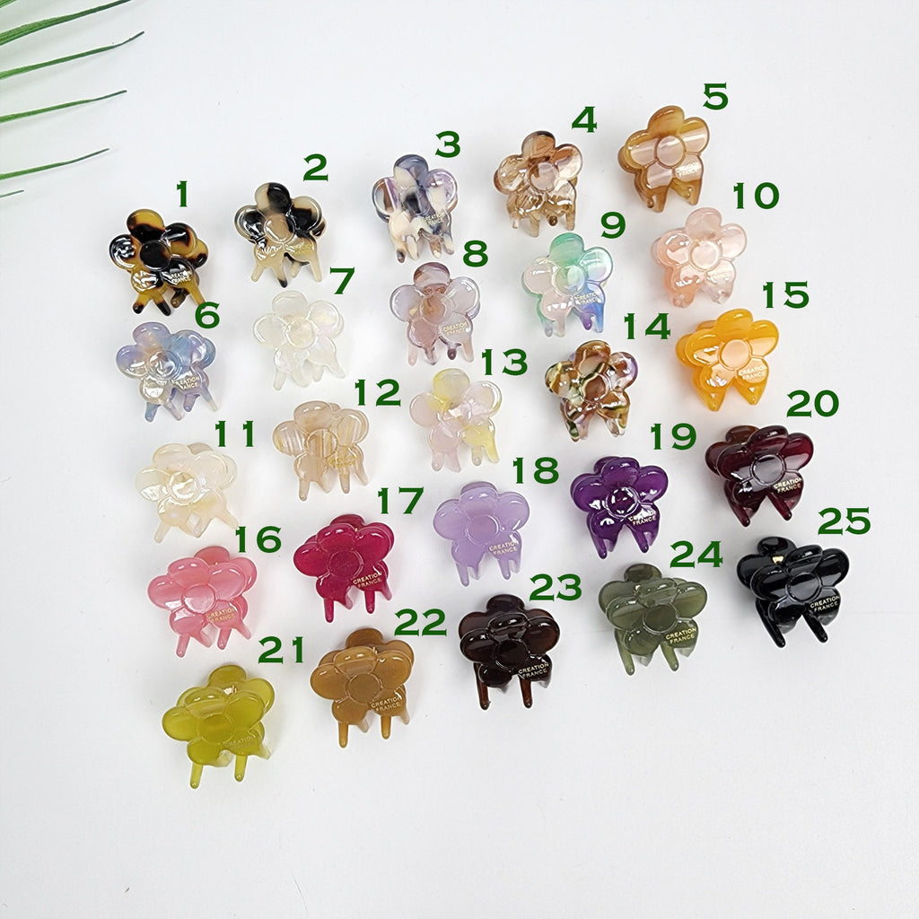 Cute Flower Extra Mini Hair Clips (0.8 Inch) / Tortoise Shell Tiny French Hair Pin / Hair Barrette for Woman