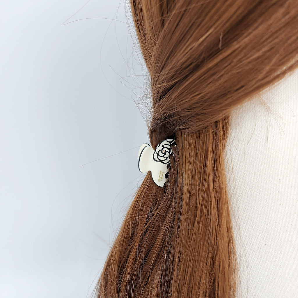 Camellia Flower Hair Clip with Cubic (1.4 Inch) / Pastel Color Small French Hair Pin / Hair Accessory for Woman