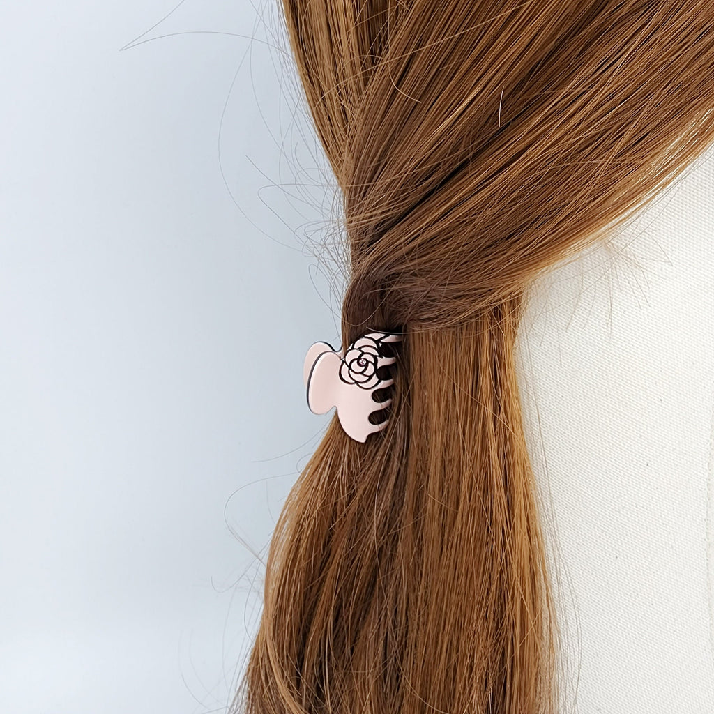 Camellia Flower Hair Clip with Cubic (1.4 Inch) / Pastel Color Small French Hair Pin / Hair Accessory for Woman