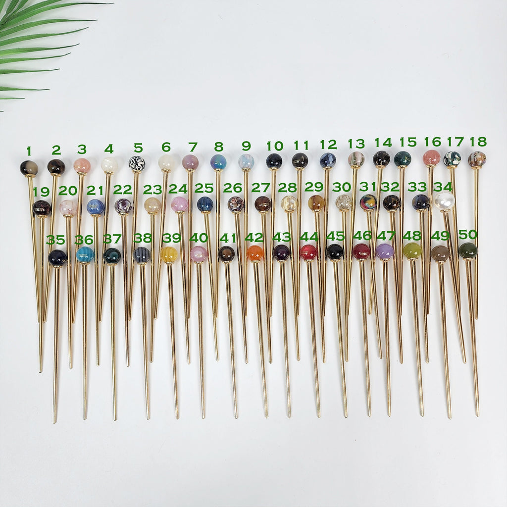 Marble Bright Bead Hair Stick (5.7 Inch) / Vintage Leopard French Hair Pin / Metal Hair Fork for Thick Hair