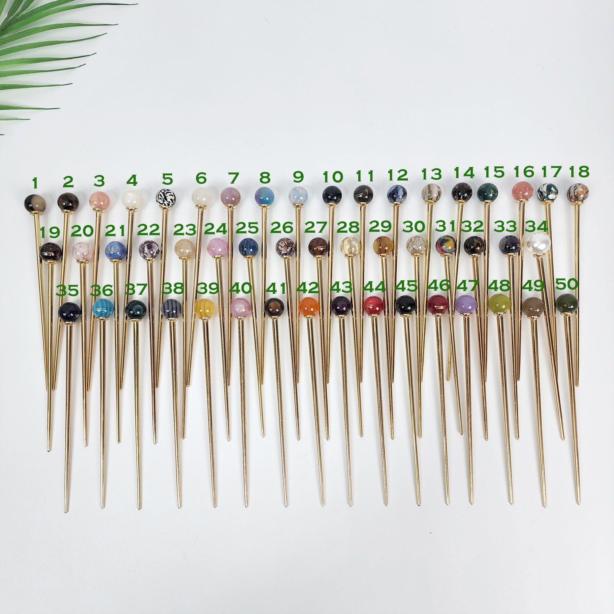 Marble Bright Bead Hair Stick (5.7 Inch) / Vintage Leopard French Hair Pin / Metal Hair Fork for Thick Hair