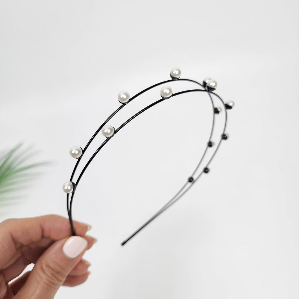 Two Wire Thin Headband with Pearl / Elegant Pearl Headband / Hair Accessories for Woman / Bridal Headband