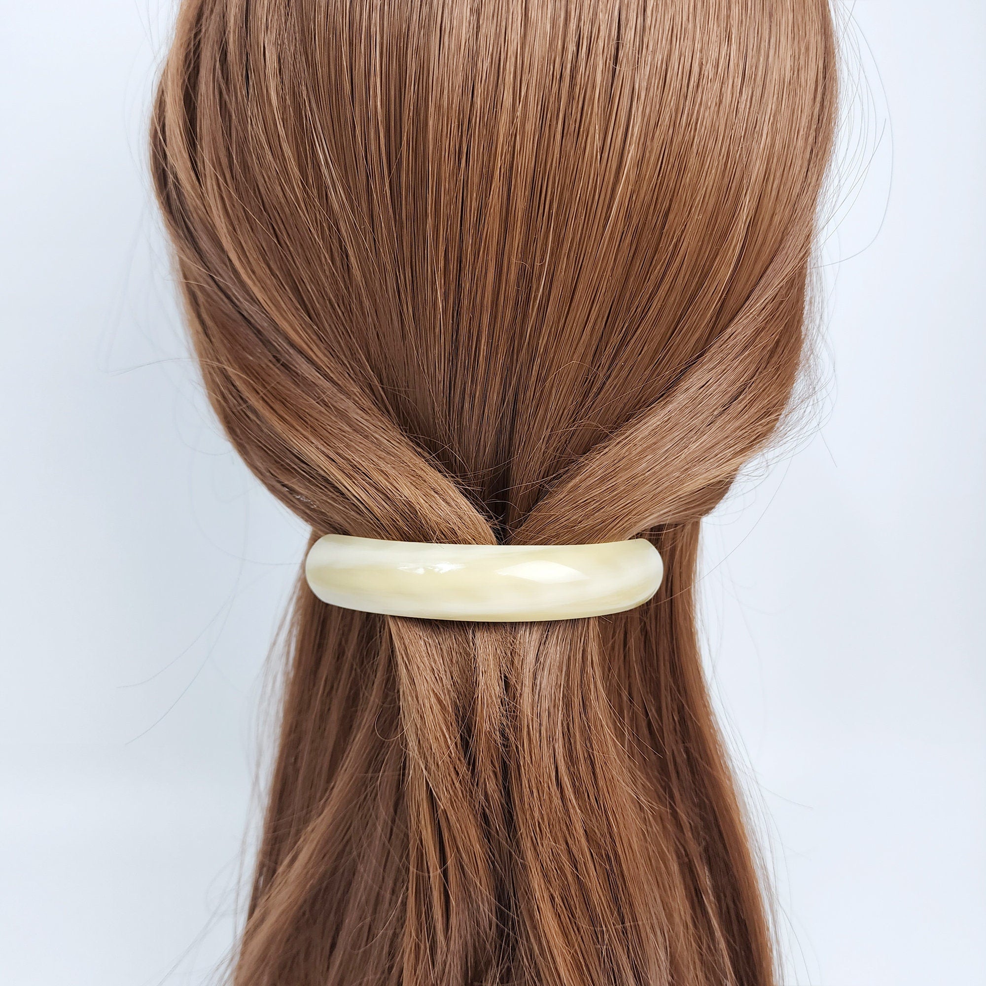 Art Beige Round Cover Hair Barrette (3.8 Inch) / Luxurious French Hair Pin / Hair Accessory for Woman / Automatic Hair Clip