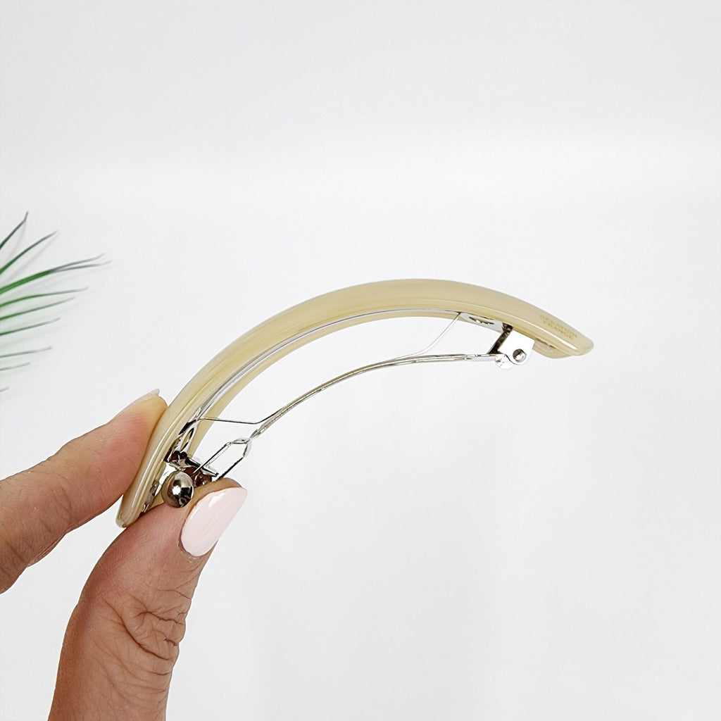 Art Beige Round Cover Hair Barrette (3.8 Inch) / Luxurious French Hair Pin / Hair Accessory for Woman / Automatic Hair Clip