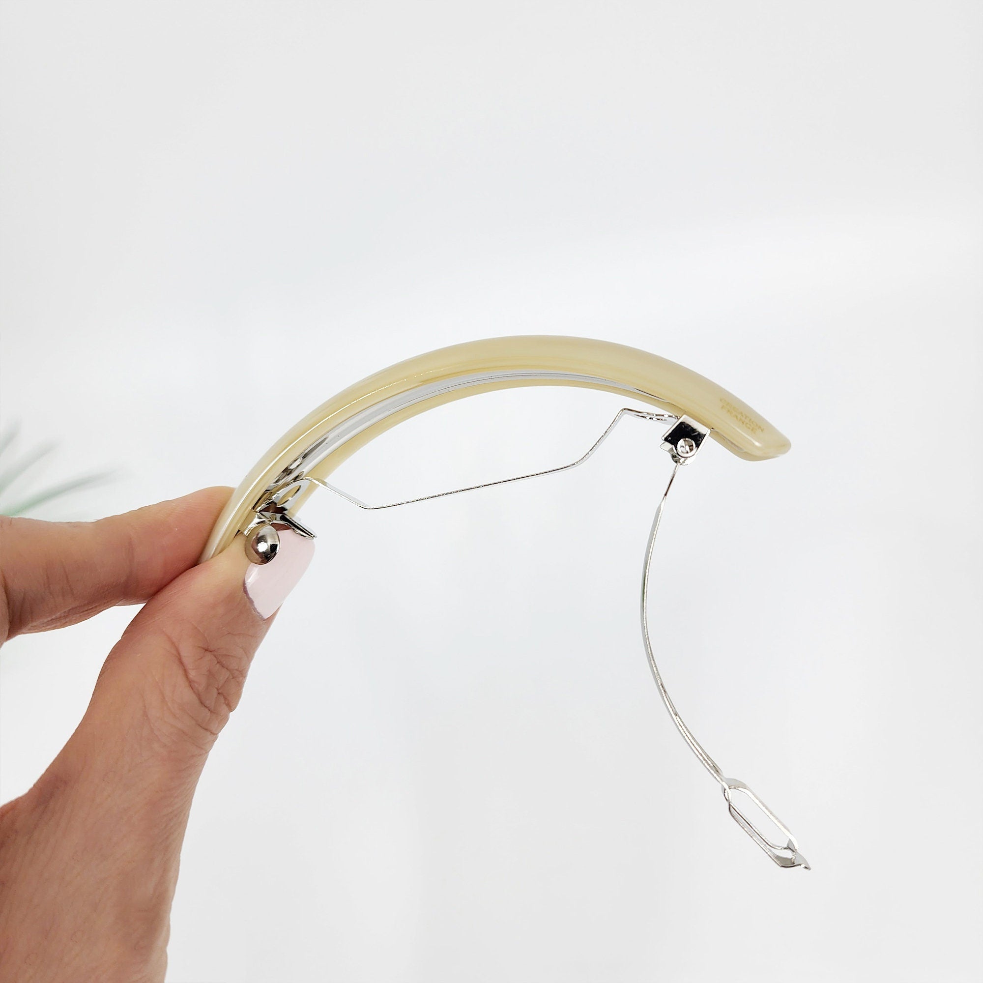 Art Beige Round Cover Hair Barrette (3.8 Inch) / Luxurious French Hair Pin / Hair Accessory for Woman / Automatic Hair Clip