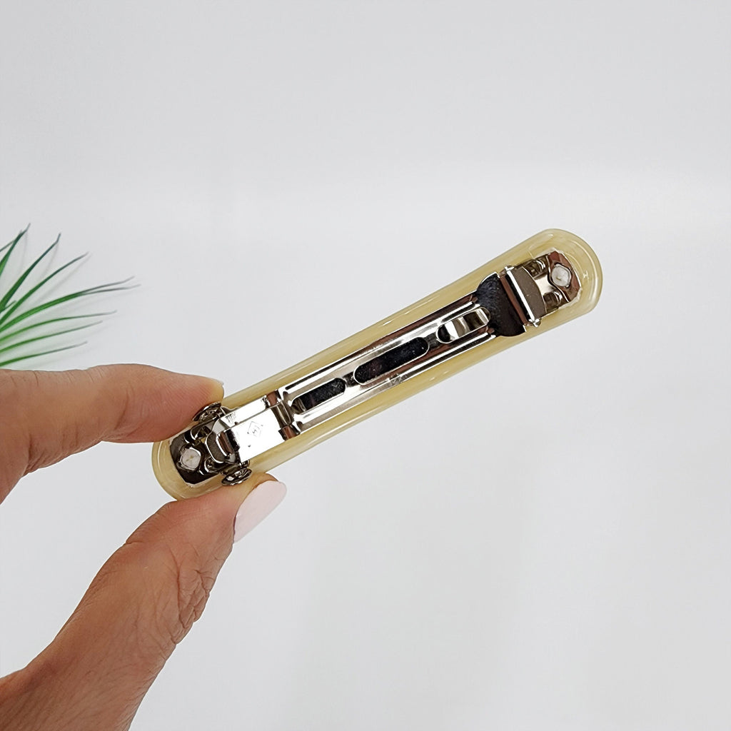 Art Beige Round Cover Hair Barrette (3.8 Inch) / Luxurious French Hair Pin / Hair Accessory for Woman / Automatic Hair Clip