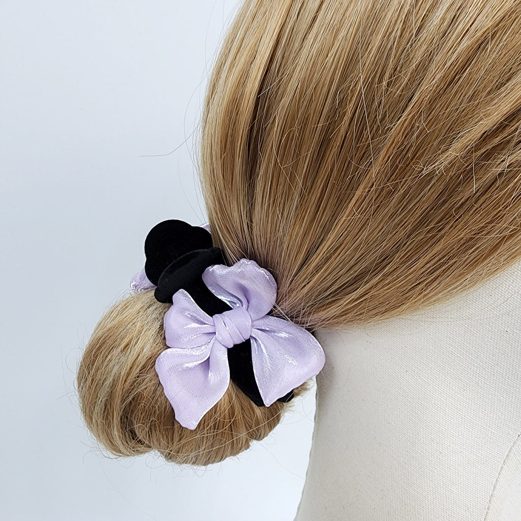 Black Velvet Organza Ribbon Two Leg Low Bun Hair Claw Clip / Medium Size Ponytail Holder / Hair Barrette for Woman