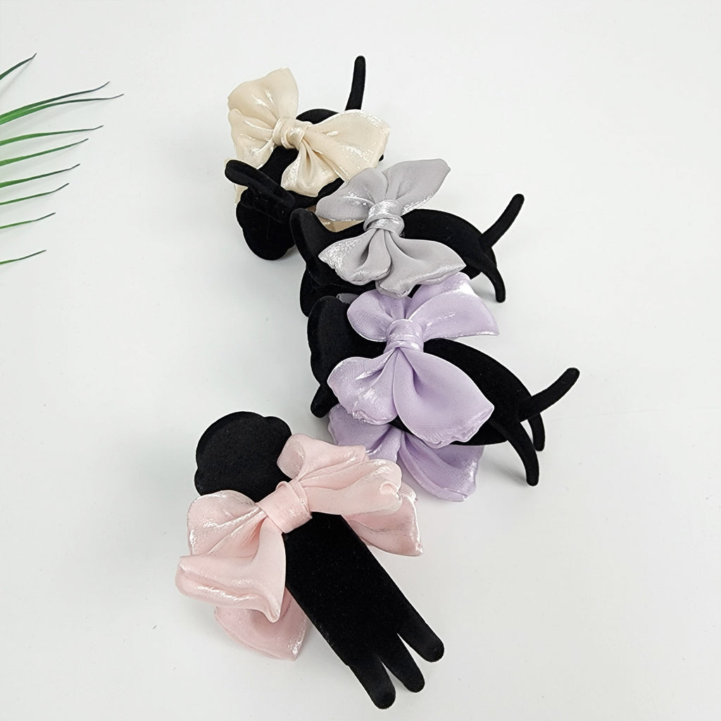 Black Velvet Organza Ribbon Two Leg Low Bun Hair Claw Clip / Medium Size Ponytail Holder / Hair Barrette for Woman