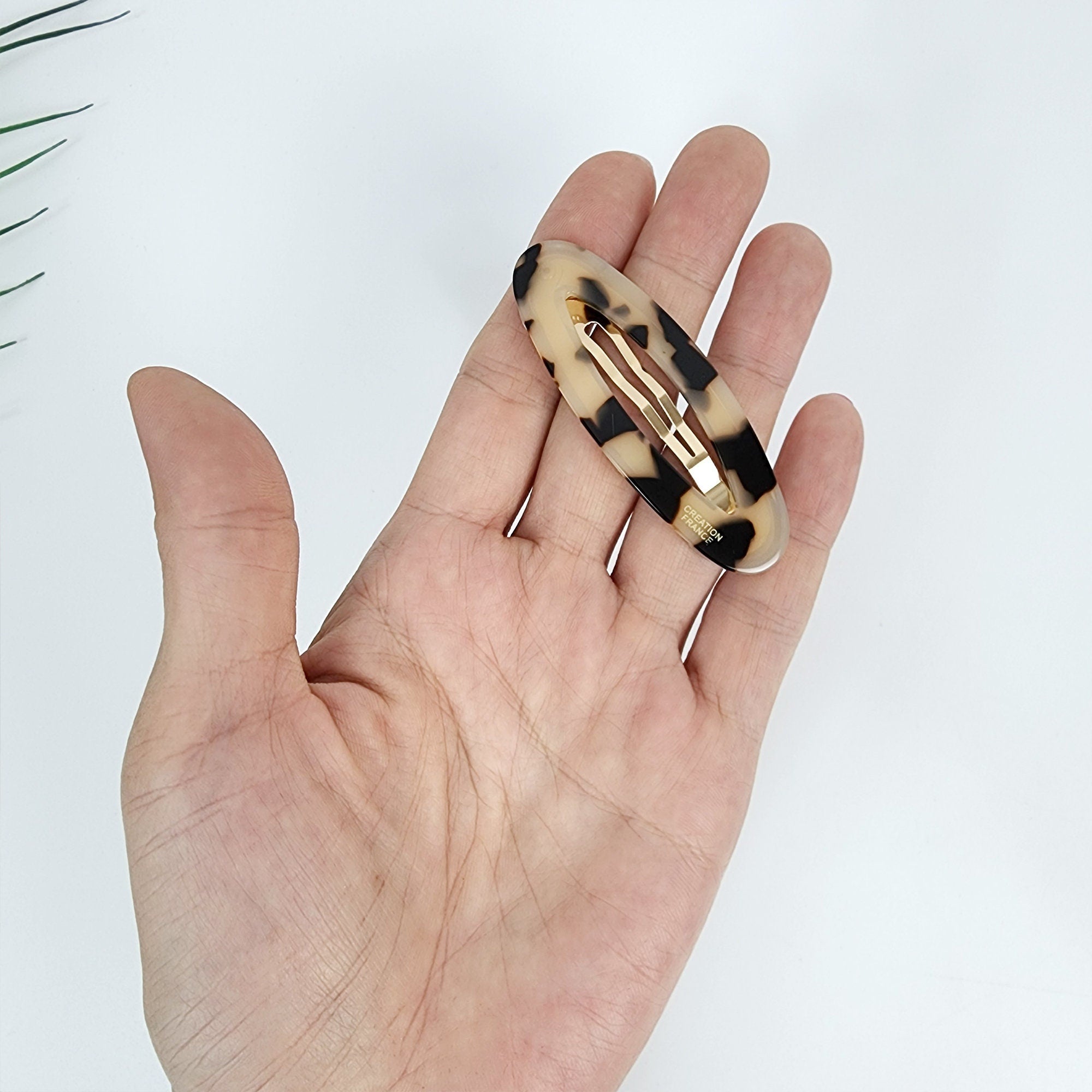 Leopard Marble Round Oval Snap Clip (2.6 Inch) / Cute Hairgrip Barrette / French Hair Pin / Tic Tac Hair Clip Pin