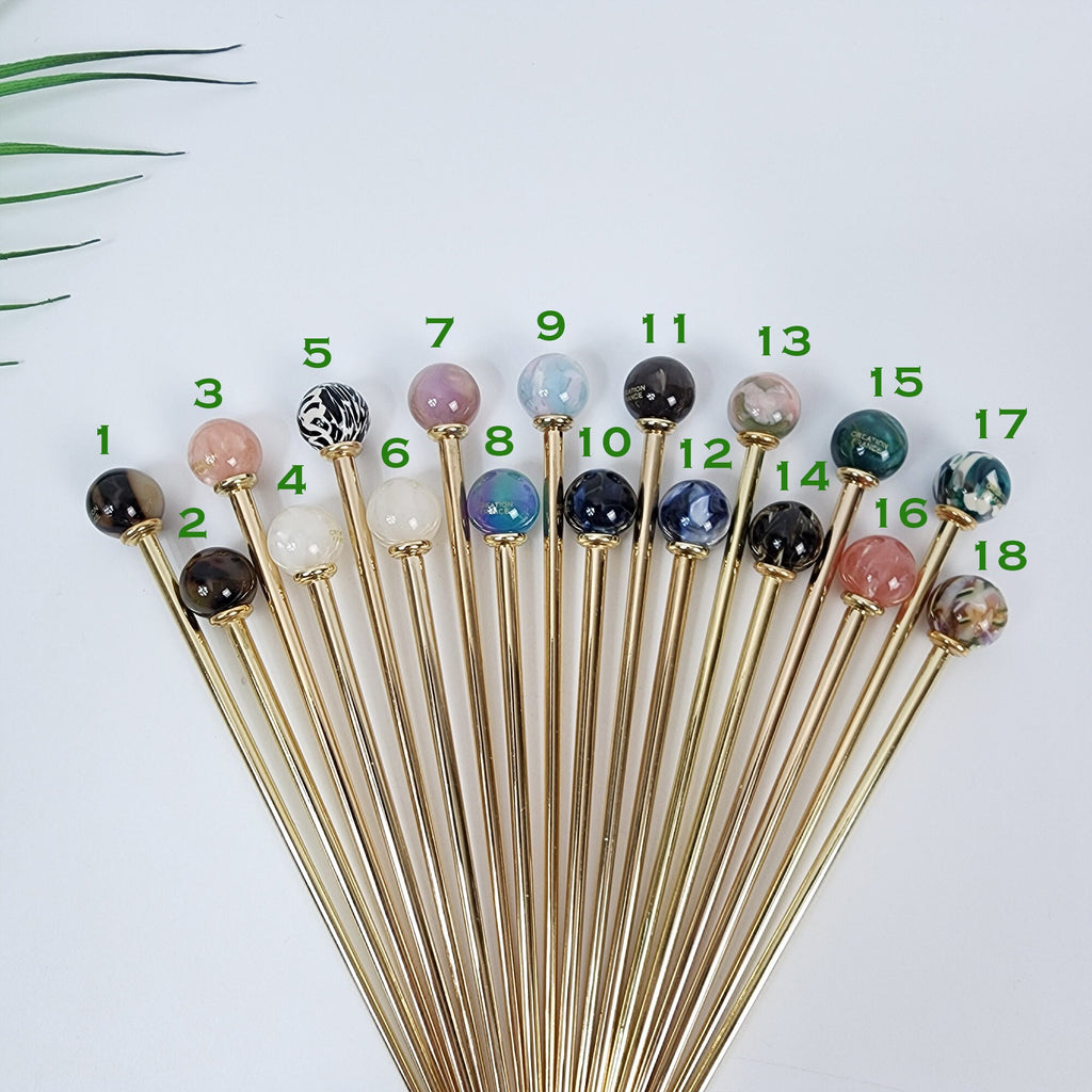 Marble Bright Bead Hair Stick (5.7 Inch) / Vintage Leopard French Hair Pin / Metal Hair Fork for Thick Hair