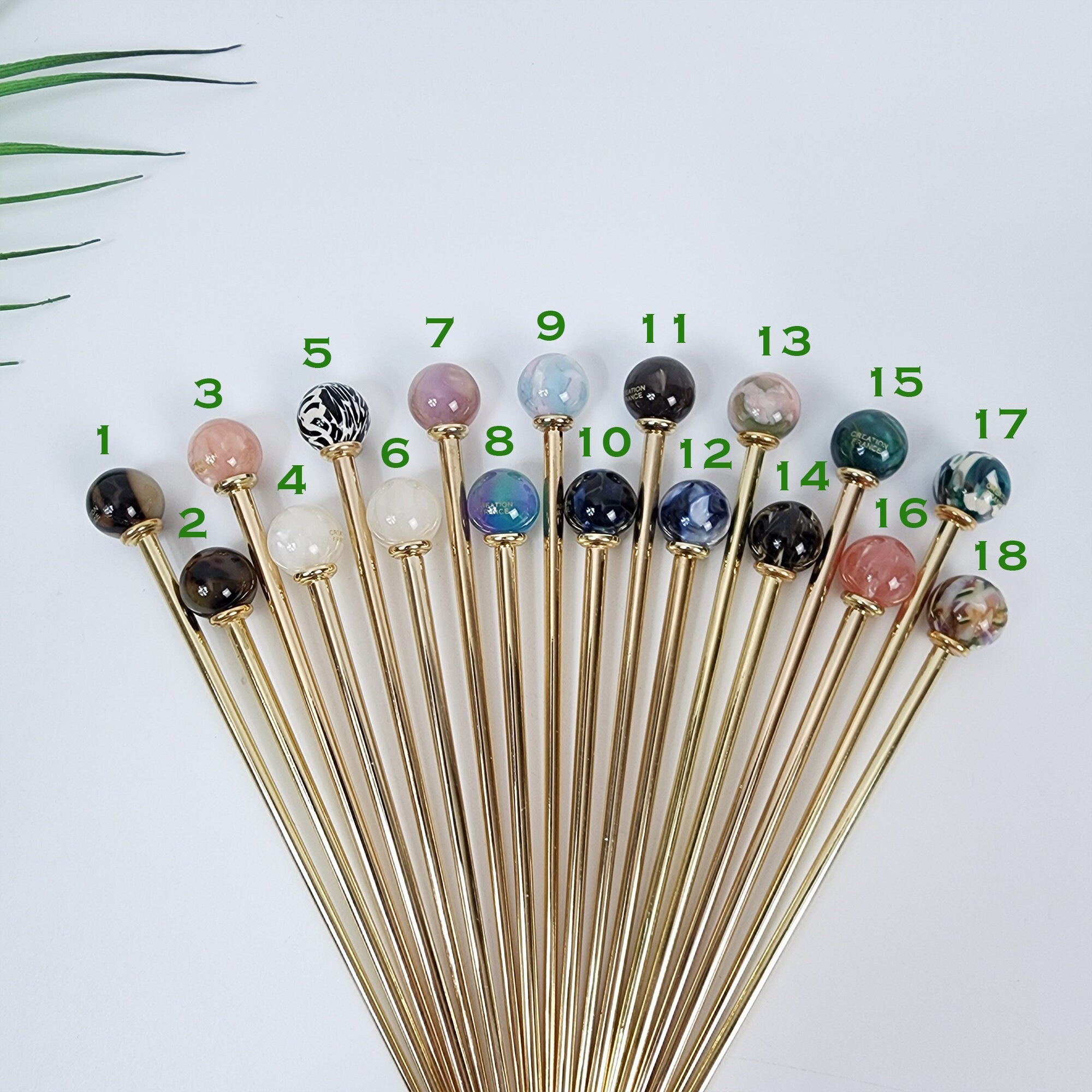 Marble Bright Bead Hair Stick (5.7 Inch) / Vintage Leopard French Hair Pin / Metal Hair Fork for Thick Hair