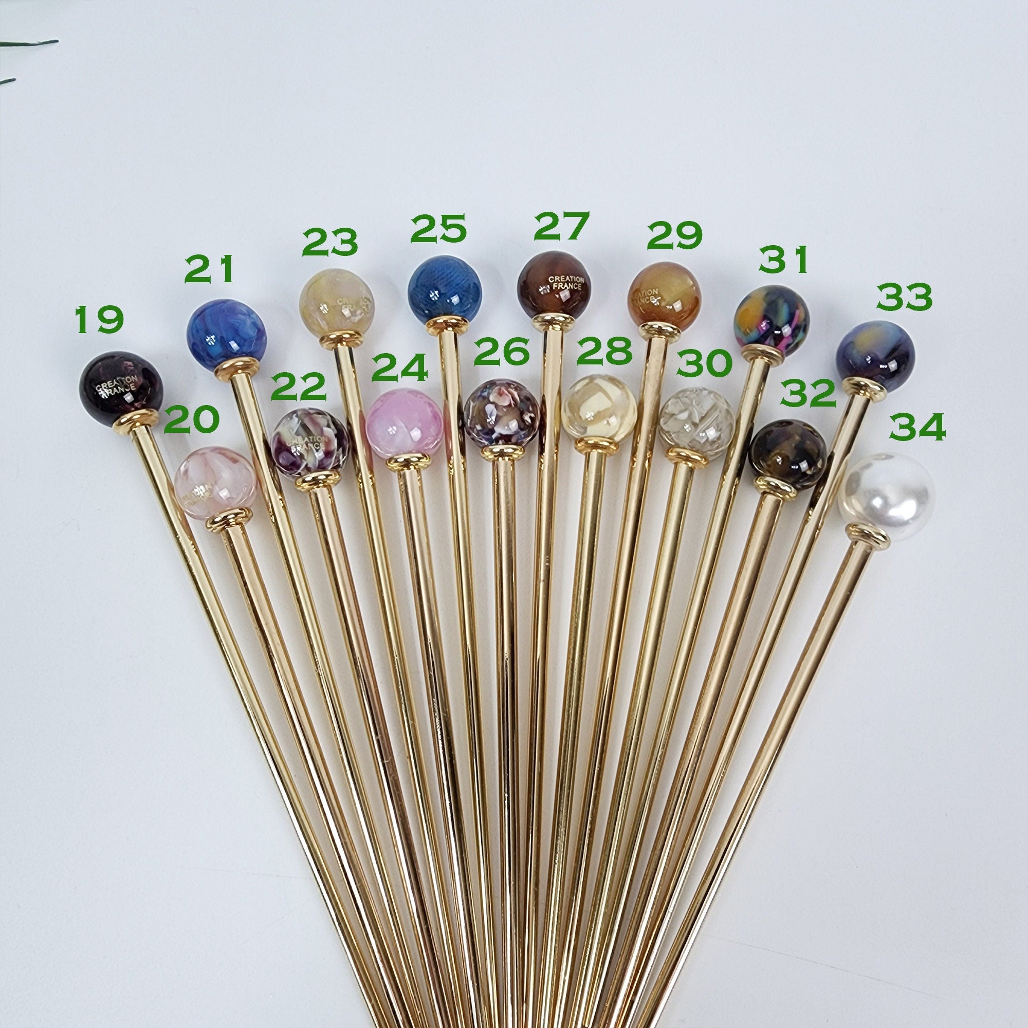 Marble Bright Bead Hair Stick (5.7 Inch) / Vintage Leopard French Hair Pin / Metal Hair Fork for Thick Hair