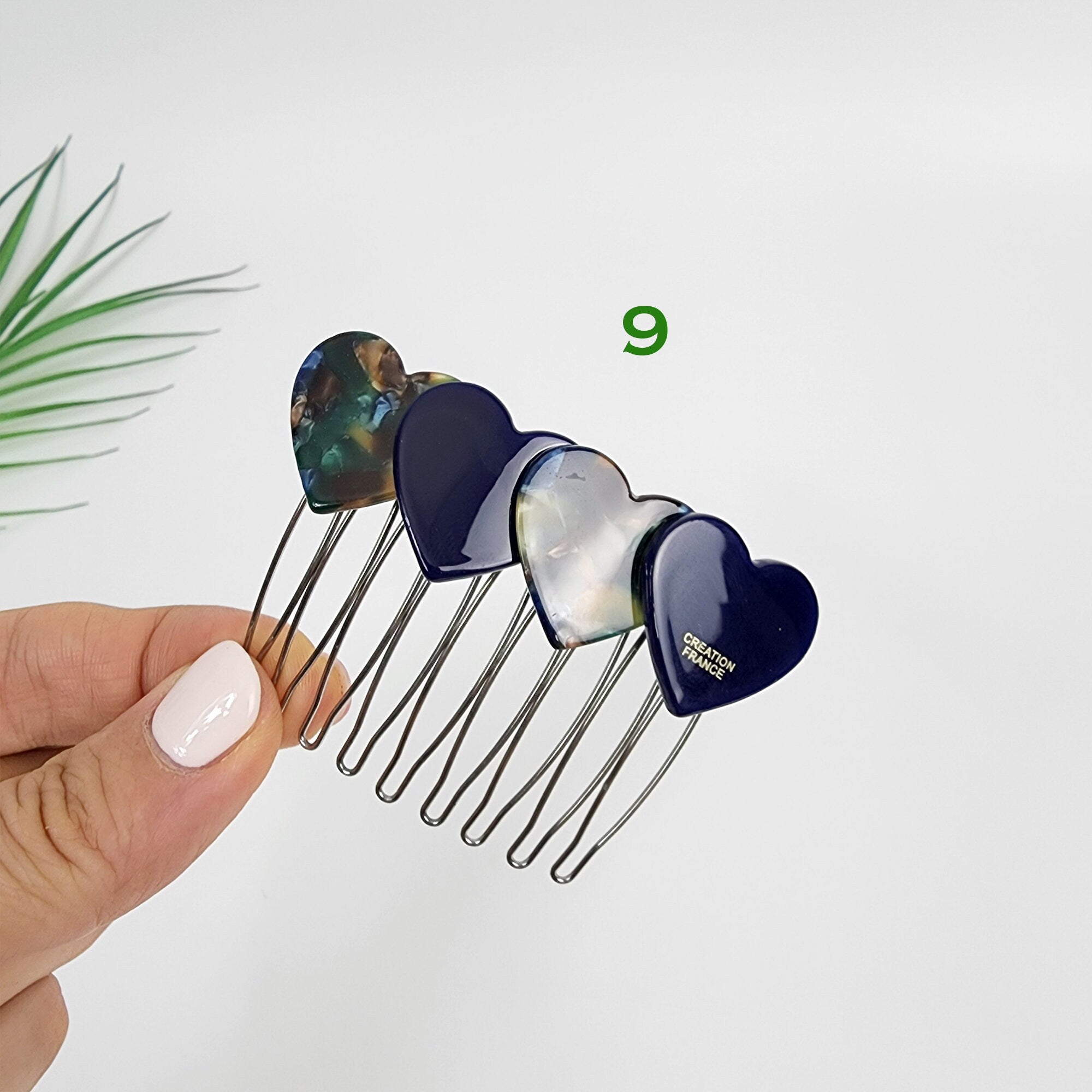 Marble Double Heart Comb Pin with Cubic / Tortoise Shell Hair Pin / Hair Fork for Woman