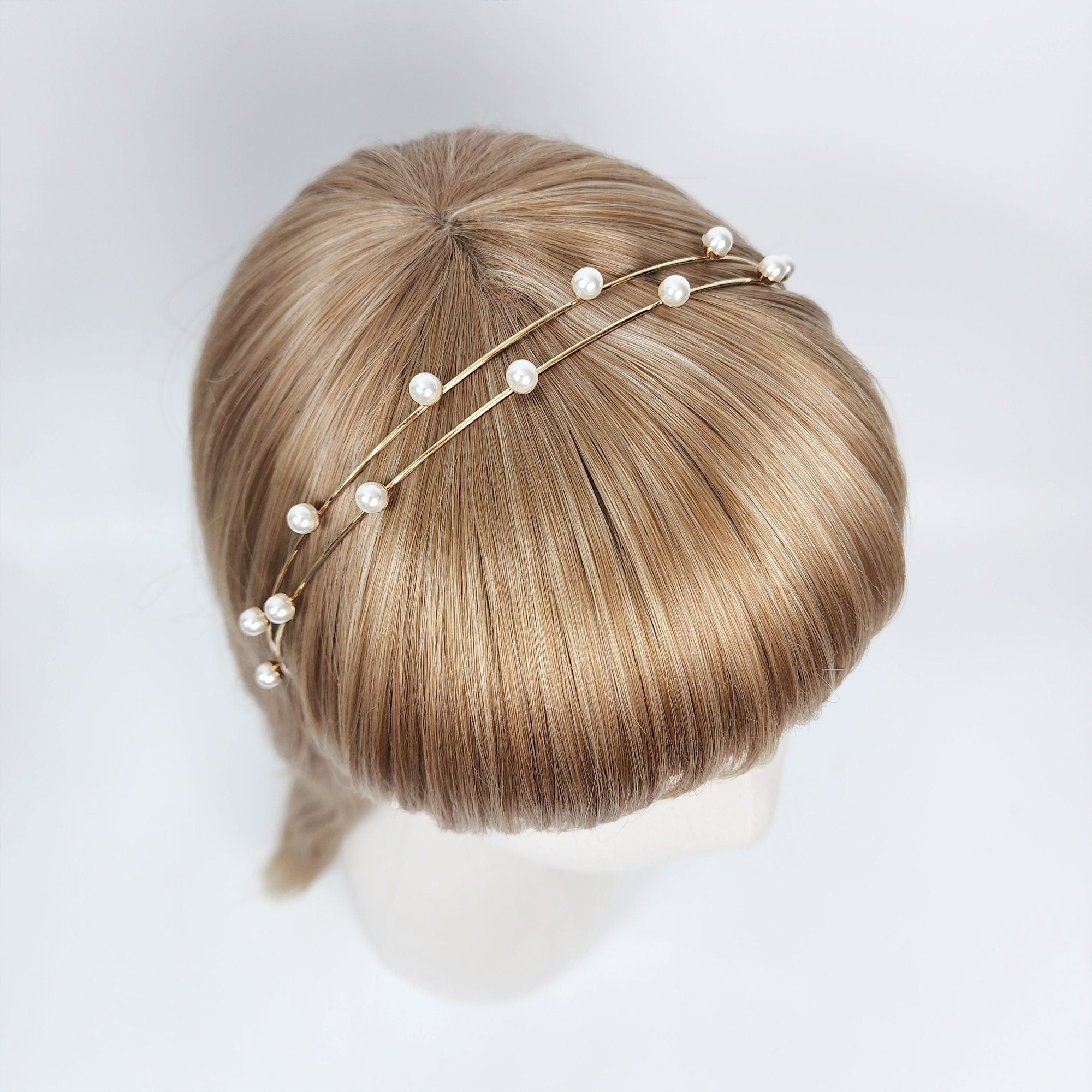 Two Wire Thin Headband with Pearl / Elegant Pearl Headband / Hair Accessories for Woman / Bridal Headband