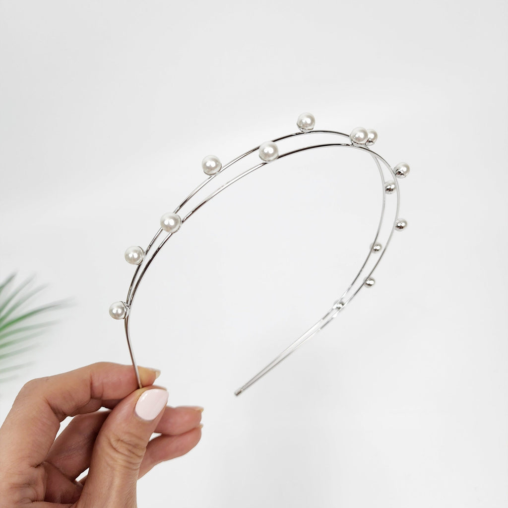 Two Wire Thin Headband with Pearl / Elegant Pearl Headband / Hair Accessories for Woman / Bridal Headband