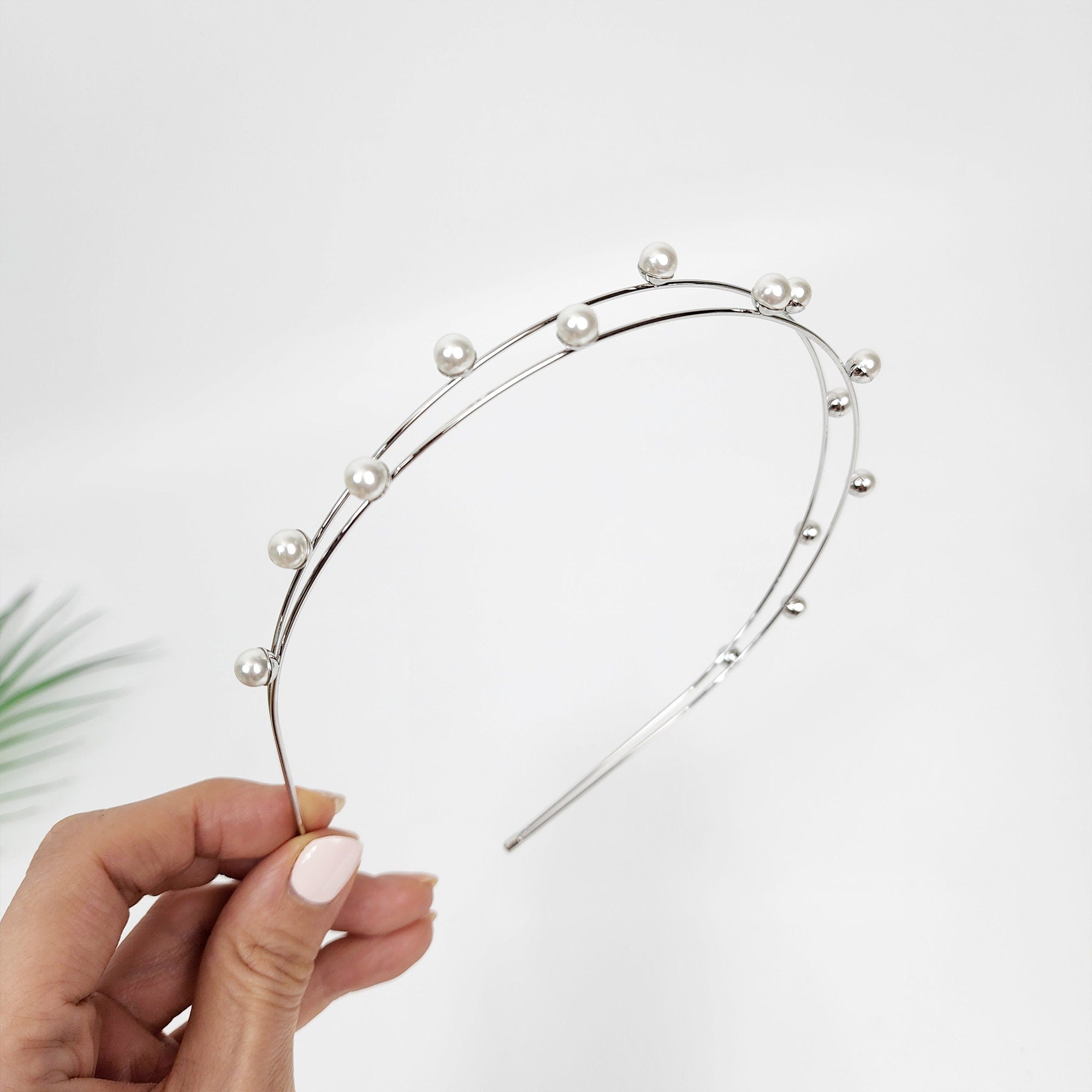 Two Wire Thin Headband with Pearl / Elegant Pearl Headband / Hair Accessories for Woman / Bridal Headband