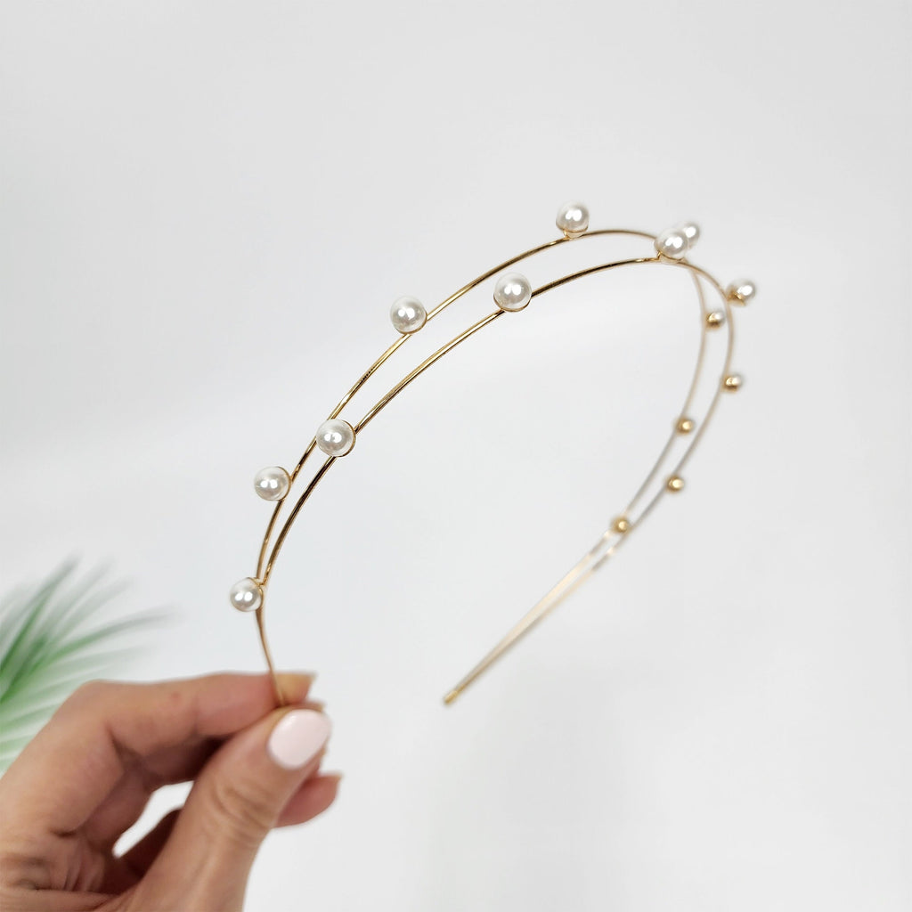 Two Wire Thin Headband with Pearl / Elegant Pearl Headband / Hair Accessories for Woman / Bridal Headband