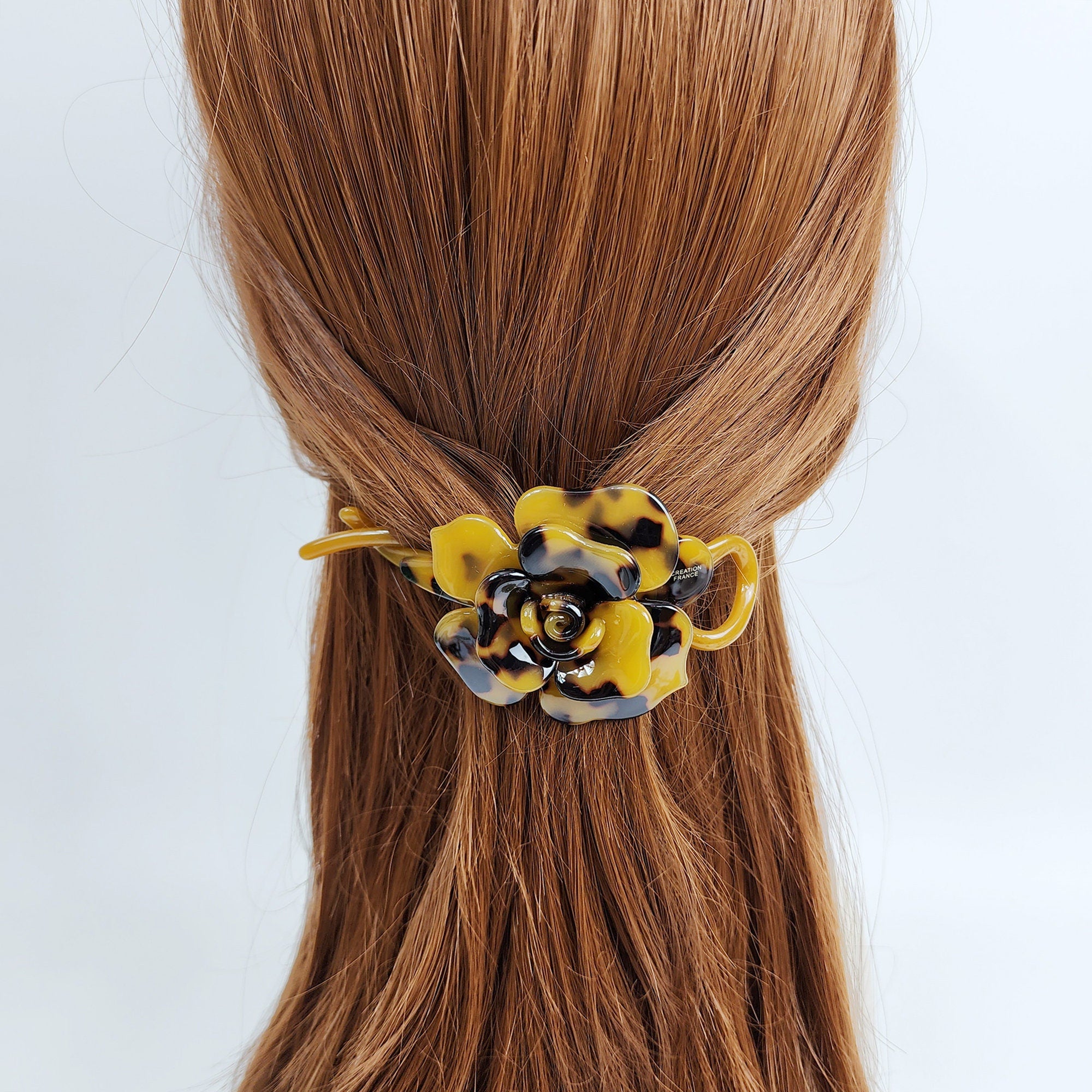 Volume Flower Banana Claw Clip / Tortoise Shell Hair Comb Barrette / French Hair Pin / Floral Hair Clips for Woman