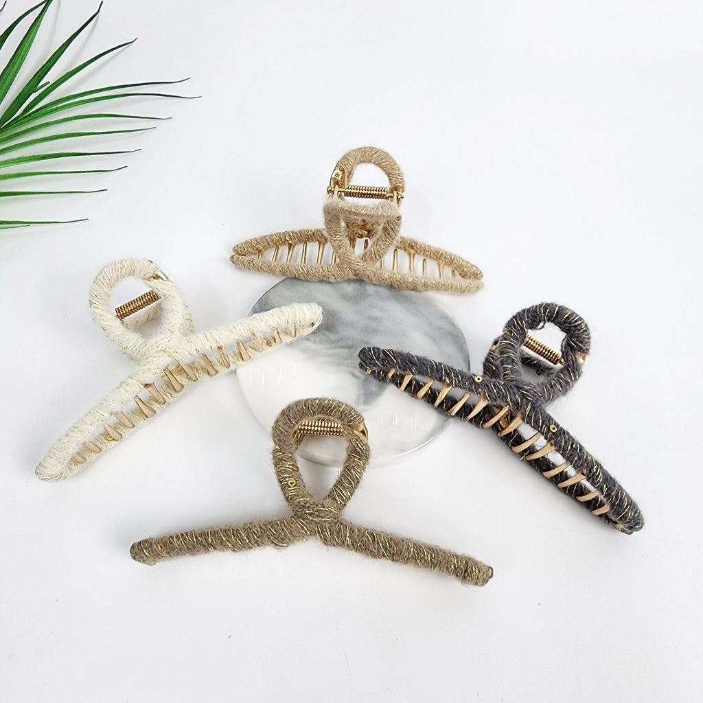 Wool Covered Metal Twist Hair Claw Clip / Medium Size Ponytail Holder / Hair Barrette for Woman / Metal Hair Clip