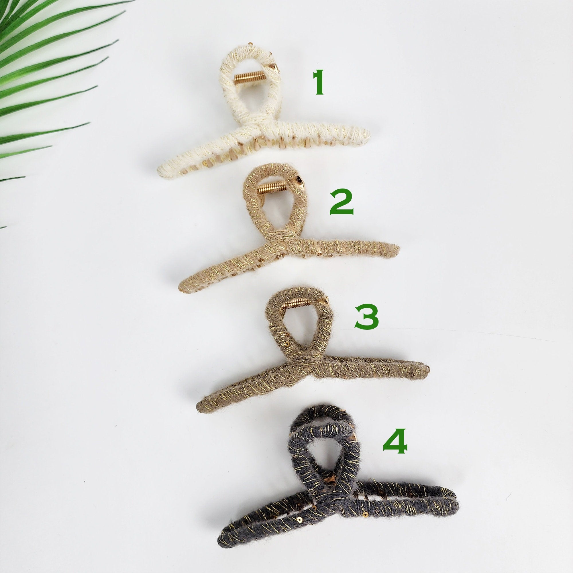 Wool Covered Metal Twist Hair Claw Clip / Medium Size Ponytail Holder / Hair Barrette for Woman / Metal Hair Clip