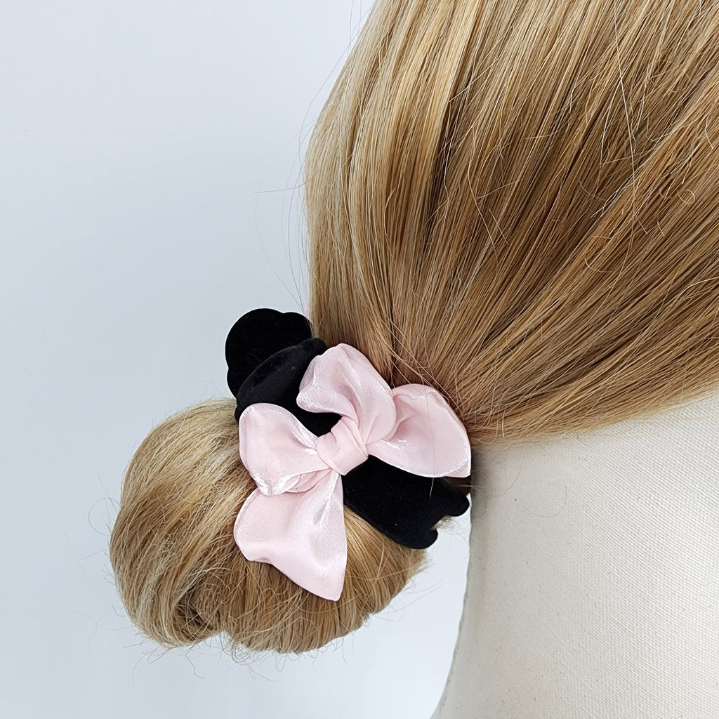Black Velvet Organza Ribbon Two Leg Low Bun Hair Claw Clip / Medium Size Ponytail Holder / Hair Barrette for Woman
