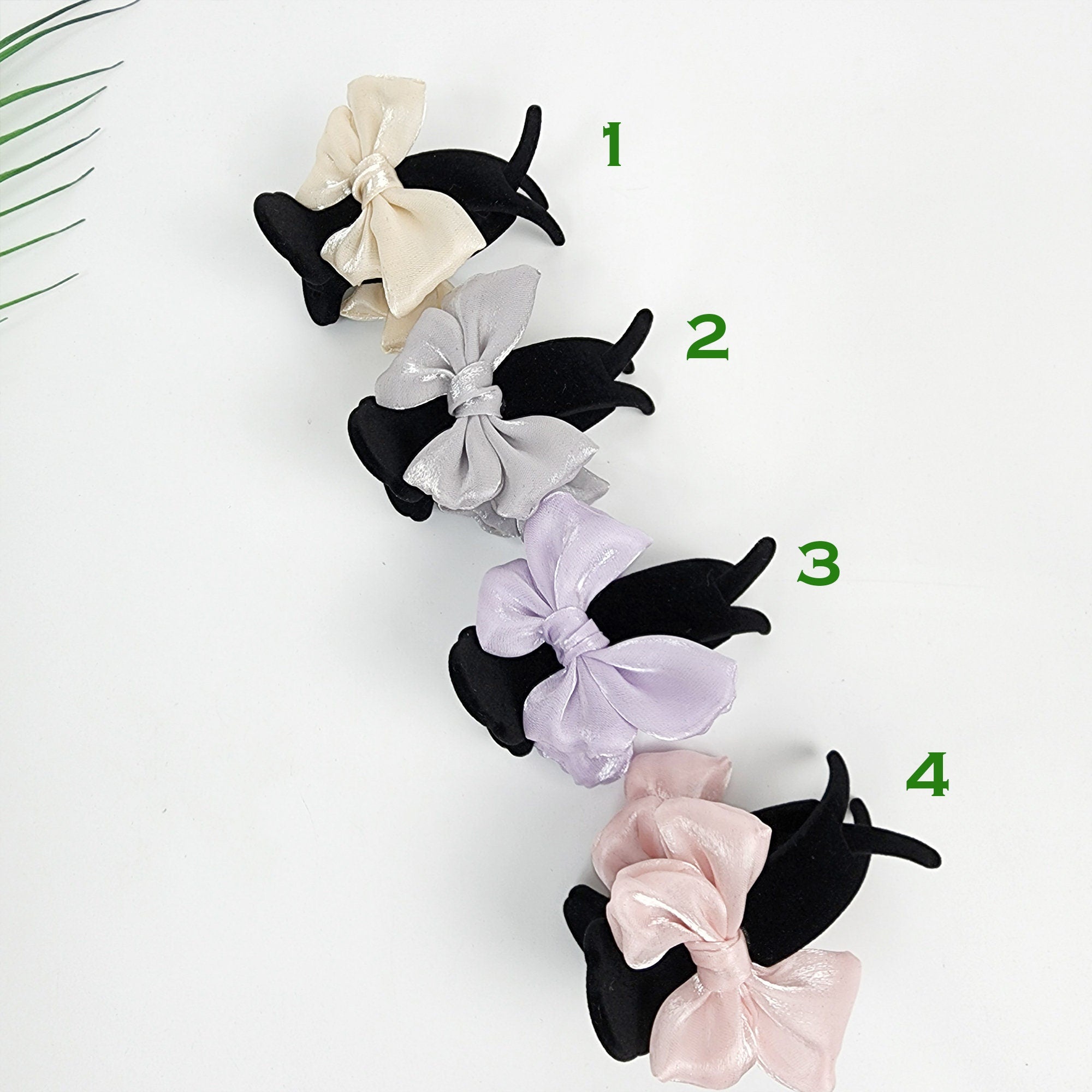 Black Velvet Organza Ribbon Two Leg Low Bun Hair Claw Clip / Medium Size Ponytail Holder / Hair Barrette for Woman