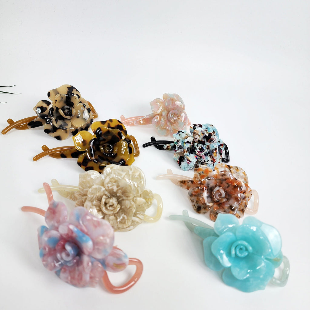 Volume Flower Banana Claw Clip / Tortoise Shell Hair Comb Barrette / French Hair Pin / Floral Hair Clips for Woman