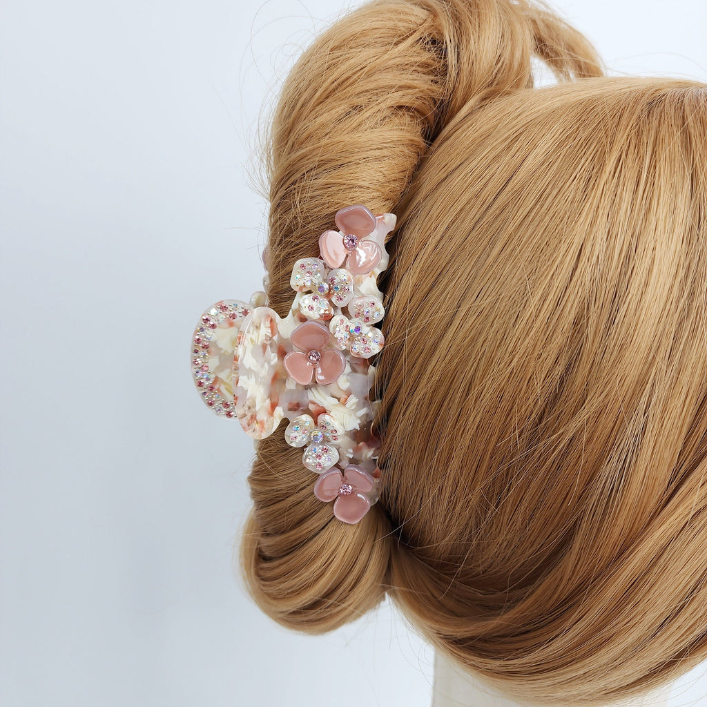 Leopard Bloom Big Claw Clip with Cubic (3.5 Inch) / Luxurious French Hair Pin / Hair Barrette for Woman