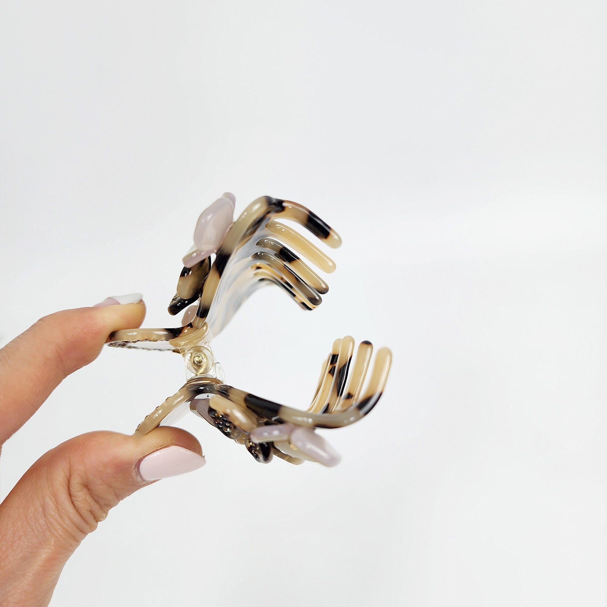 Leopard Bloom Big Claw Clip with Cubic (3.5 Inch) / Luxurious French Hair Pin / Hair Barrette for Woman