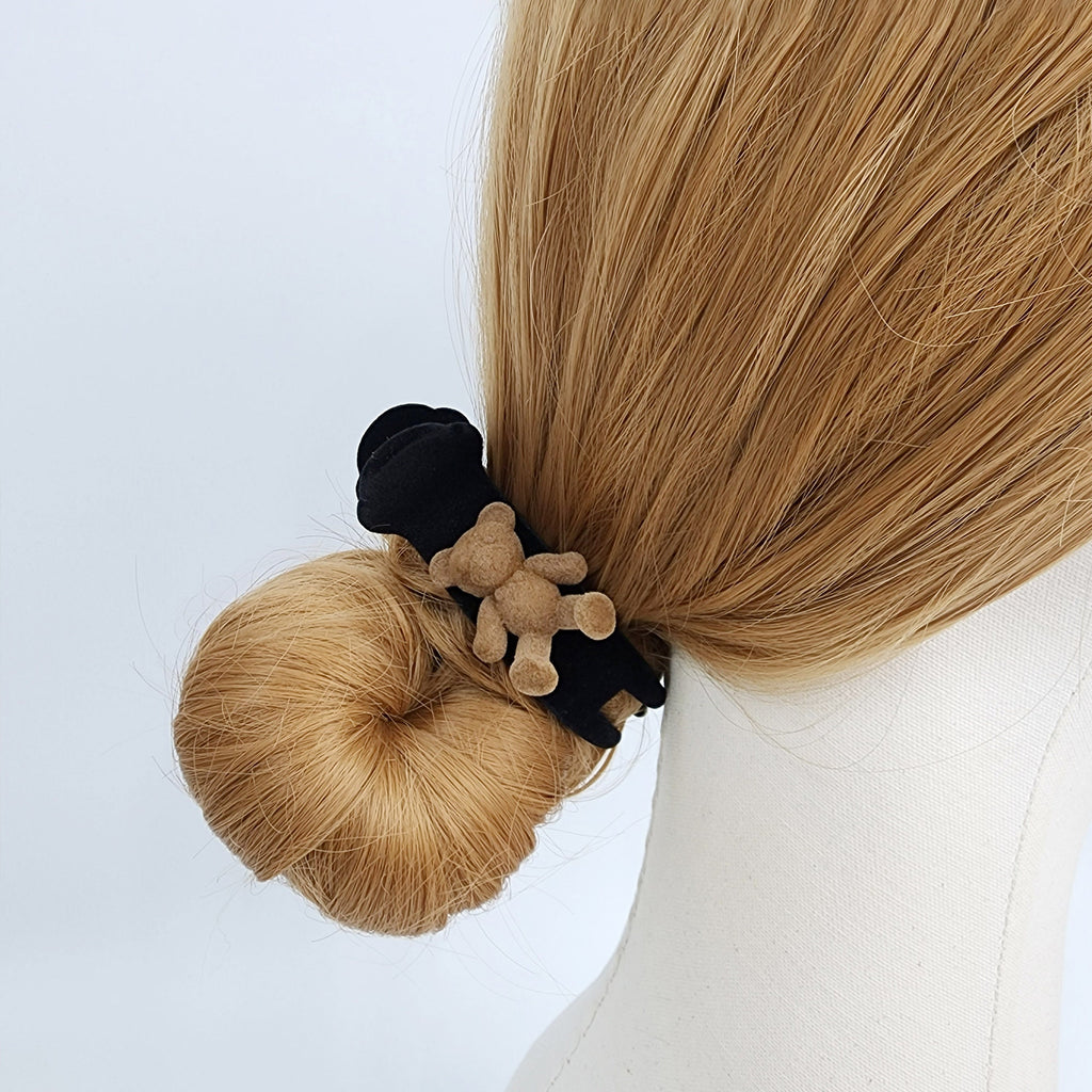 Black Velvet Teddy Bear Lowbun Round Hair Claw Clip / Vintage Ponytail Hair Claw / Hair Barrette for Woman / Velvet Hair Clip