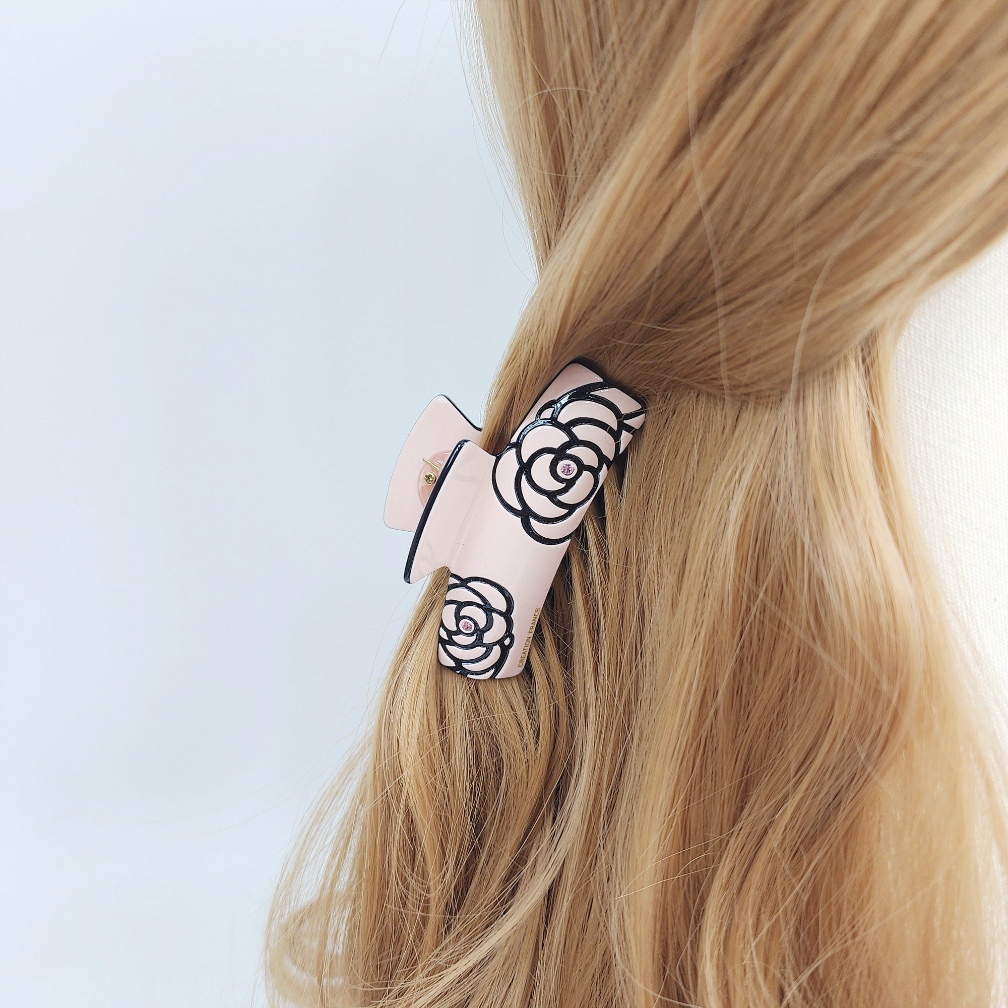 Curved Square Camellia Flower Hair Claw Clip (3.1 Inch) / Tortoise Shell French Hair Claw / Hair Barrette for Woman