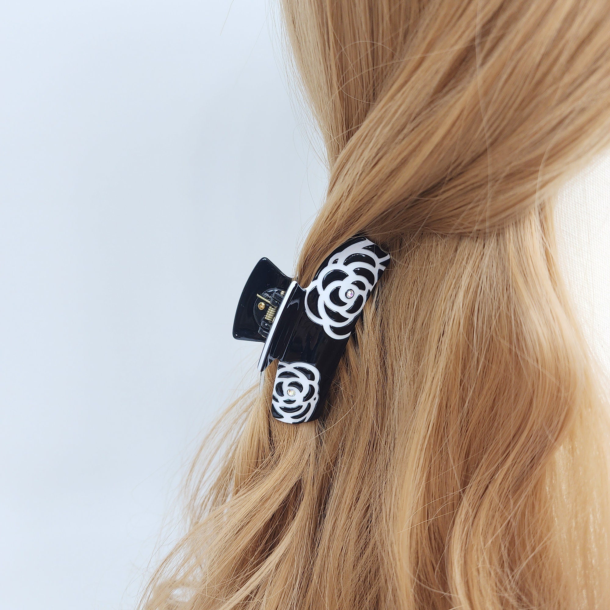 Curved Square Camellia Flower Hair Claw Clip (3.1 Inch) / Tortoise Shell French Hair Claw / Hair Barrette for Woman