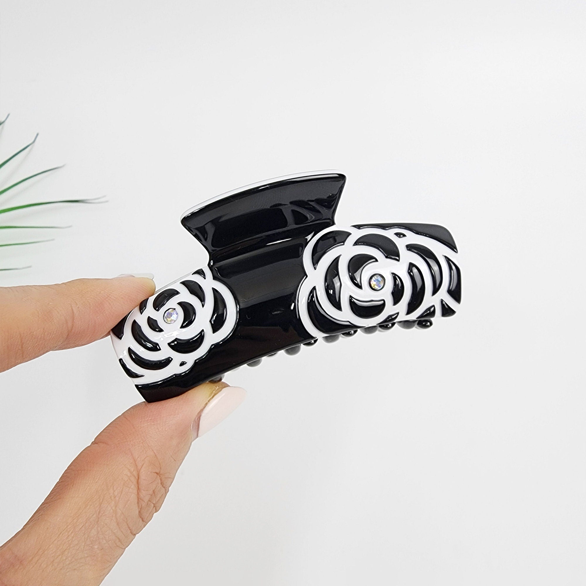 Curved Square Camellia Flower Hair Claw Clip (3.1 Inch) / Tortoise Shell French Hair Claw / Hair Barrette for Woman