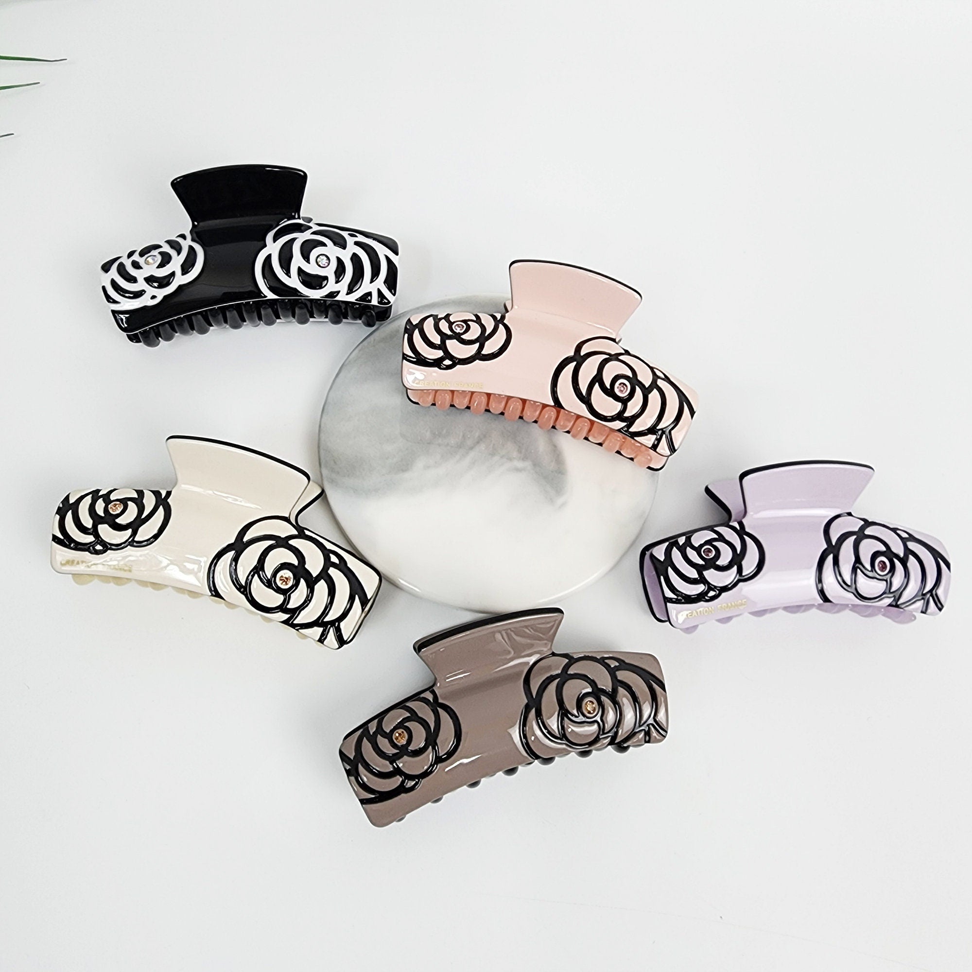 Curved Square Camellia Flower Hair Claw Clip (3.1 Inch) / Tortoise Shell French Hair Claw / Hair Barrette for Woman