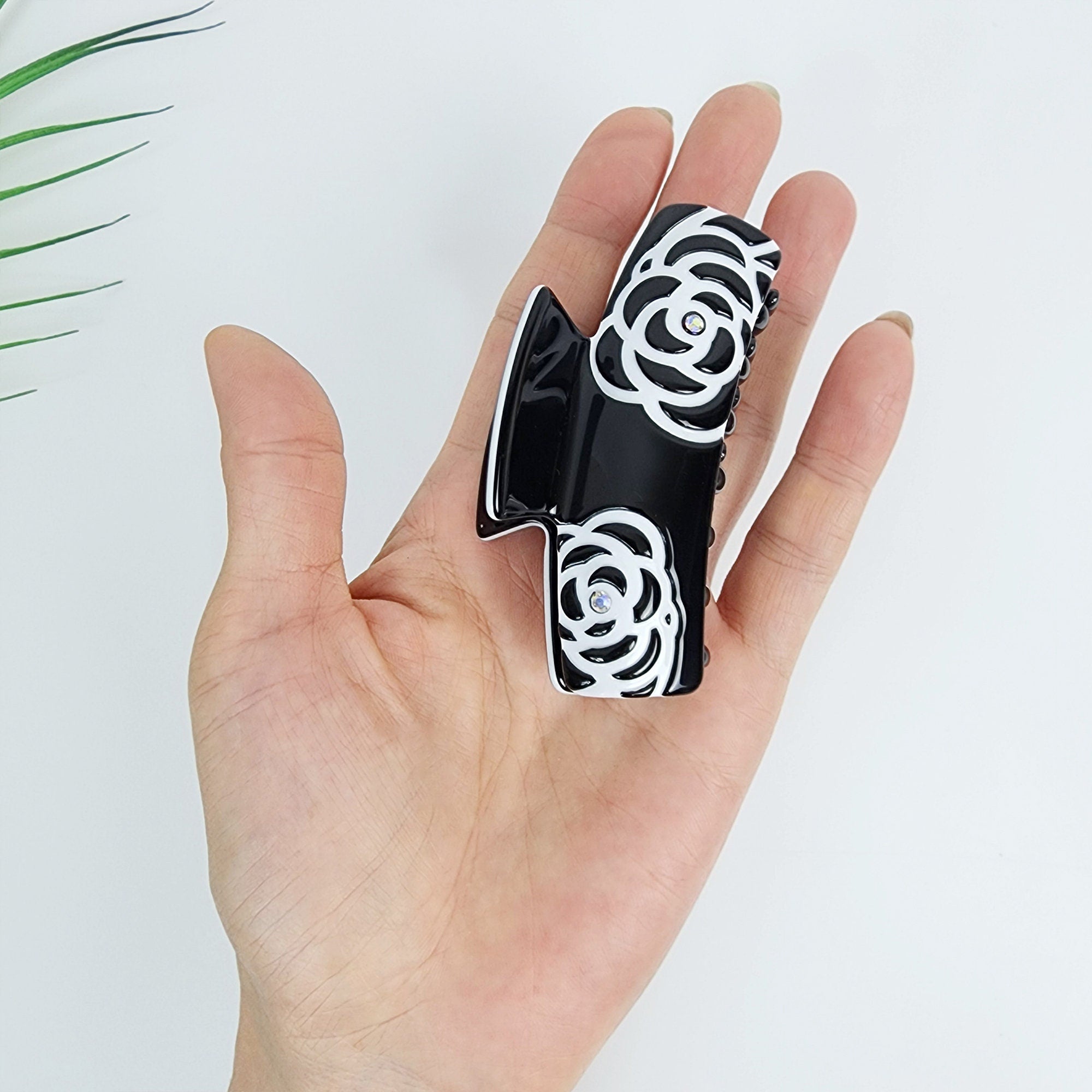 Curved Square Camellia Flower Hair Claw Clip (3.1 Inch) / Tortoise Shell French Hair Claw / Hair Barrette for Woman