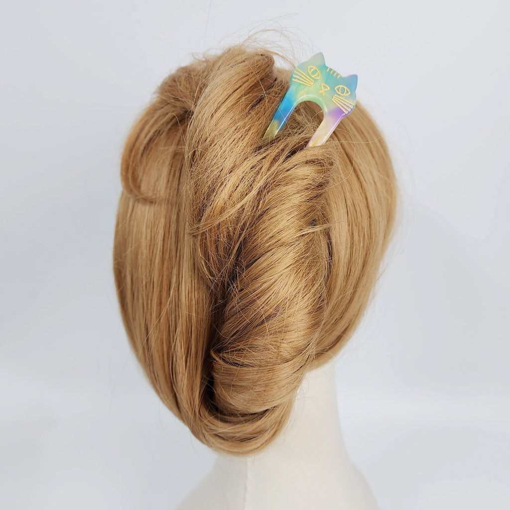 U Shape Cat Shape Big Size Hair Stick / Tortoise Shell French Hair Pin / Hair Fork for Thick Hair