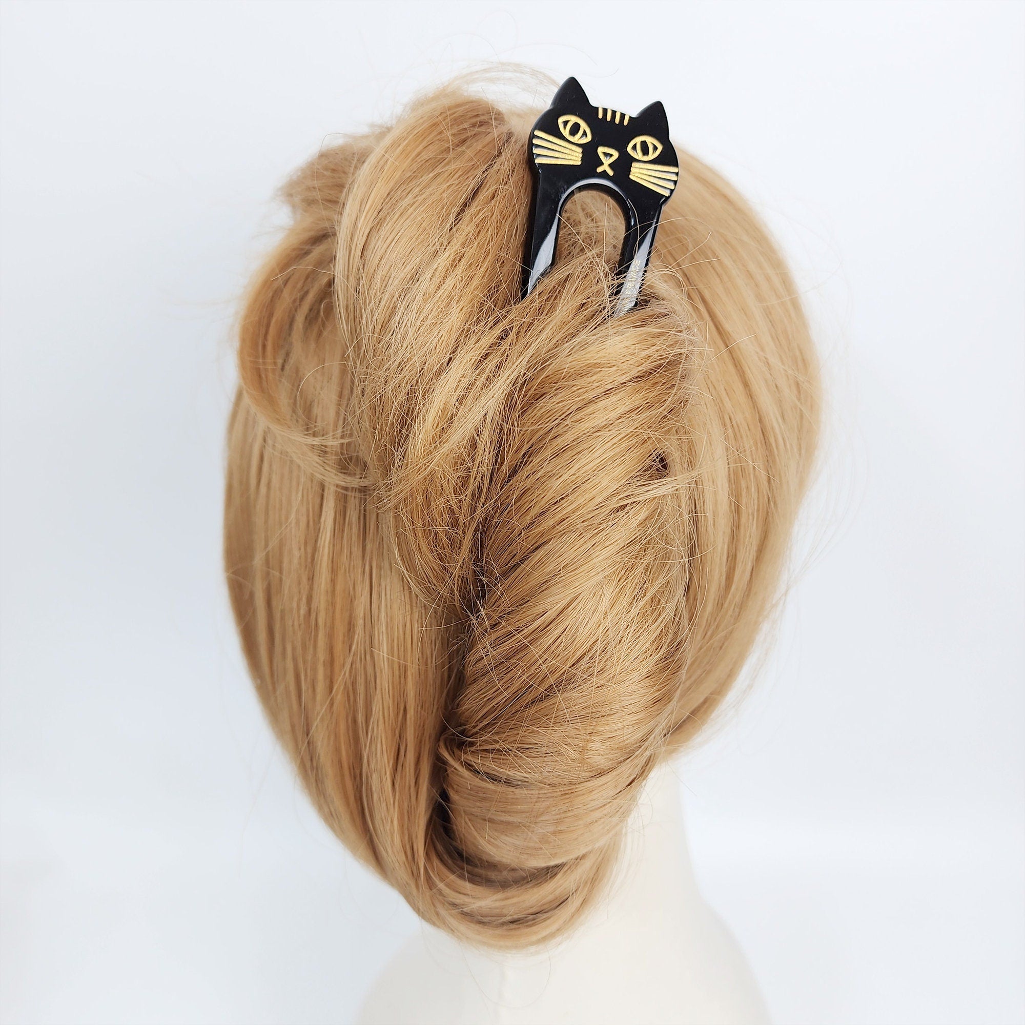 U Shape Cat Shape Big Size Hair Stick / Tortoise Shell French Hair Pin / Hair Fork for Thick Hair