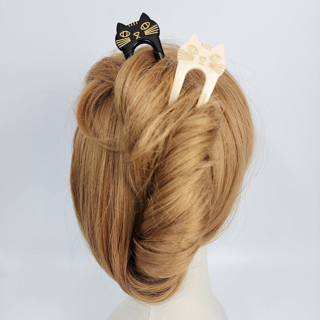 U Shape Cat Shape Big Size Hair Stick / Tortoise Shell French Hair Pin / Hair Fork for Thick Hair