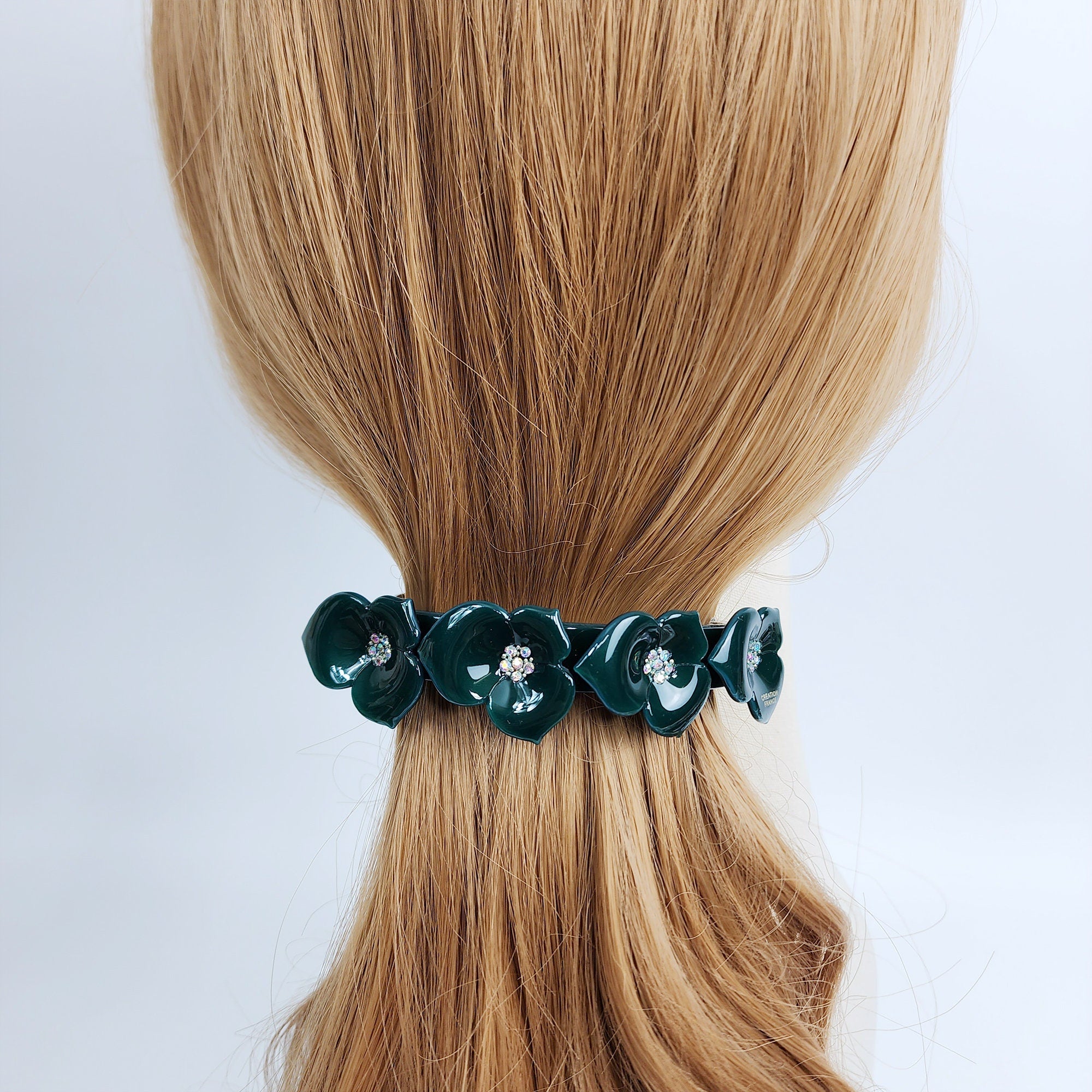 Pastel Color Cubic Flower Hair Barrette (4,0 Inch) / Luxurious French Hair Pin / Automatic Hair Clip / Floral Hair Clip