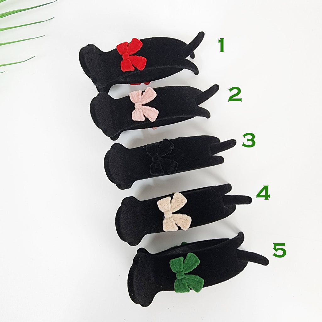 Black Velvet Mini Ribbon Two Leg Low Bun Hair Claw Clip / Medium Size Ponytail Holder / Hair Barrette for Woman