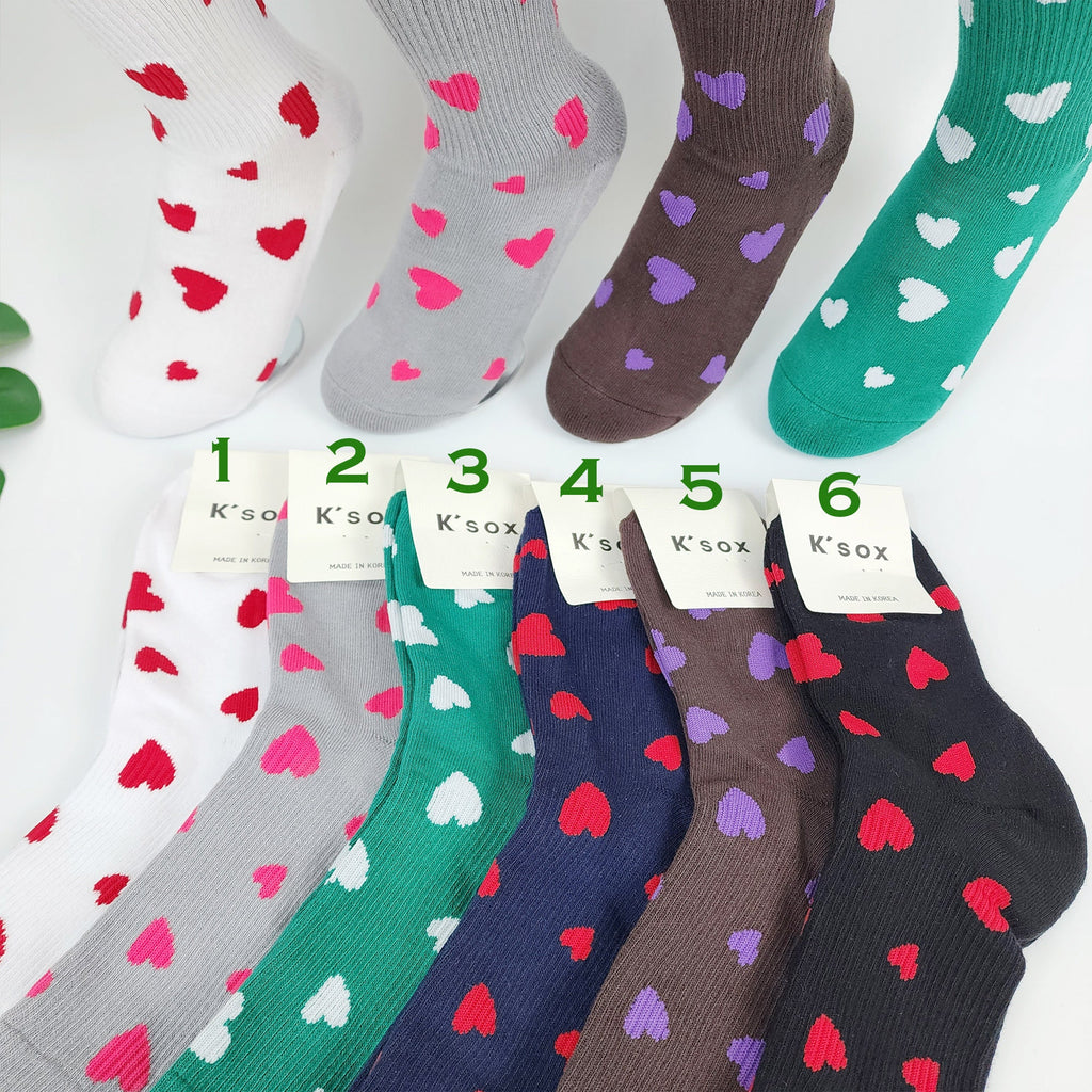 Heart Cushion Crew Socks | Thick Winter Hiking Hosiery | Korean Socks | Cute Athletic Gift for Runner
