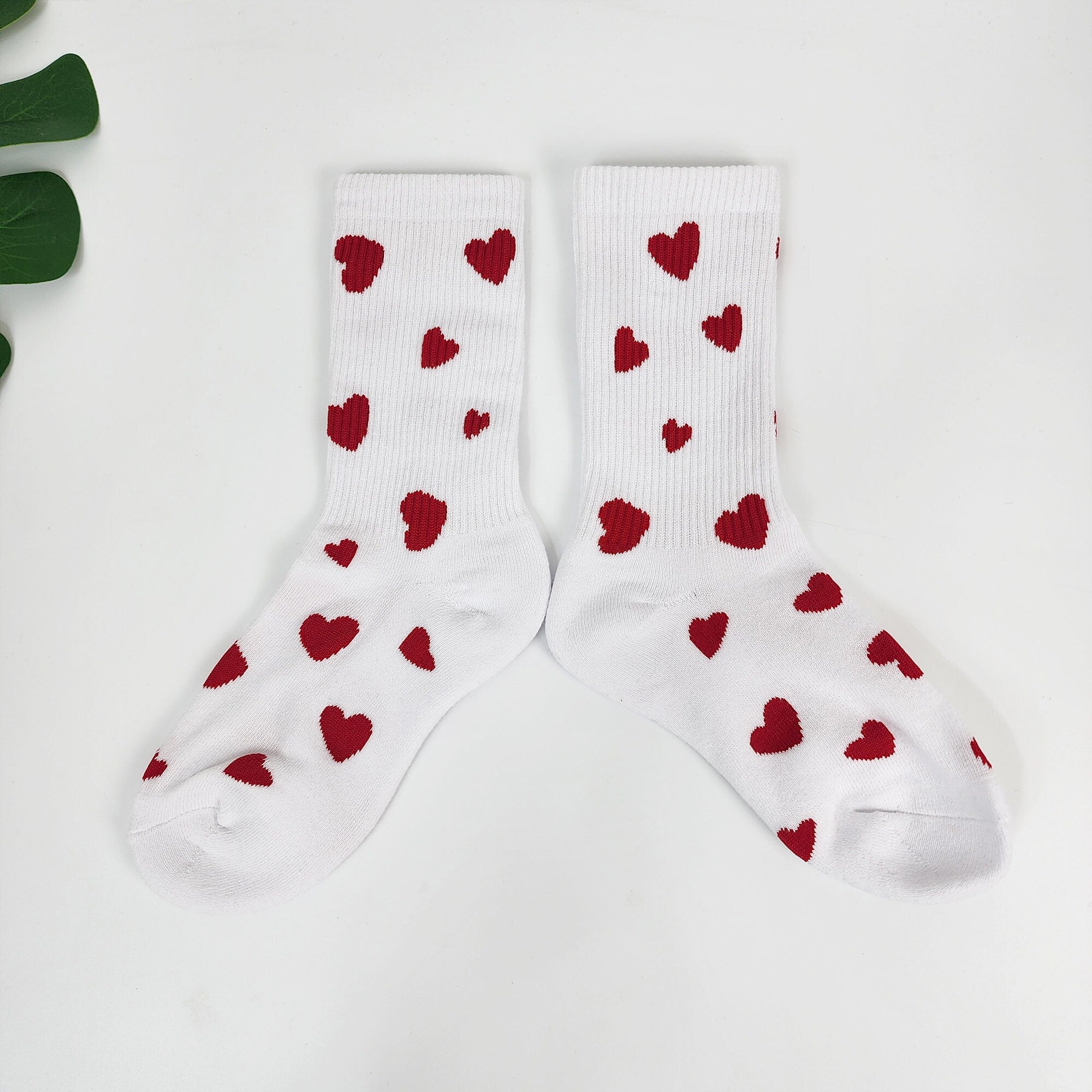 Heart Cushion Crew Socks | Thick Winter Hiking Hosiery | Korean Socks | Cute Athletic Gift for Runner