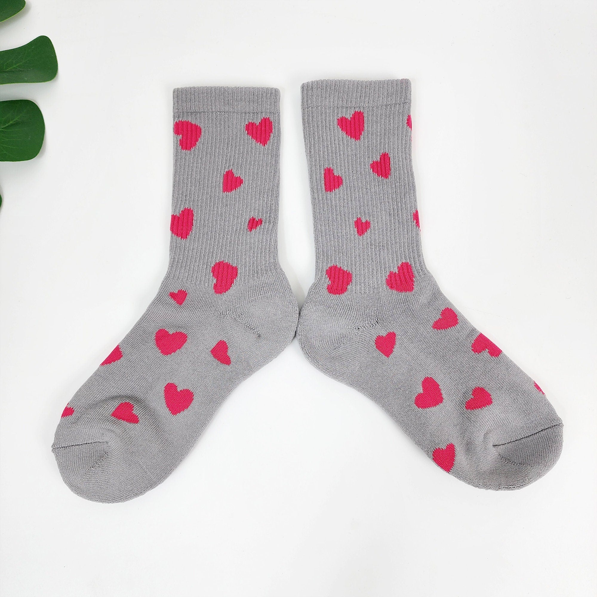 Heart Cushion Crew Socks | Thick Winter Hiking Hosiery | Korean Socks | Cute Athletic Gift for Runner