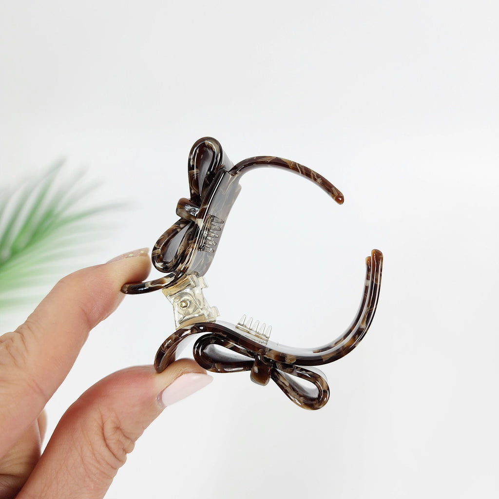 Tortoise Shell Ribbon Round Hair Claw Clip / Leopard Medium Size Ponytail Holder / Hair Barrette for Woman / French Hair Pin