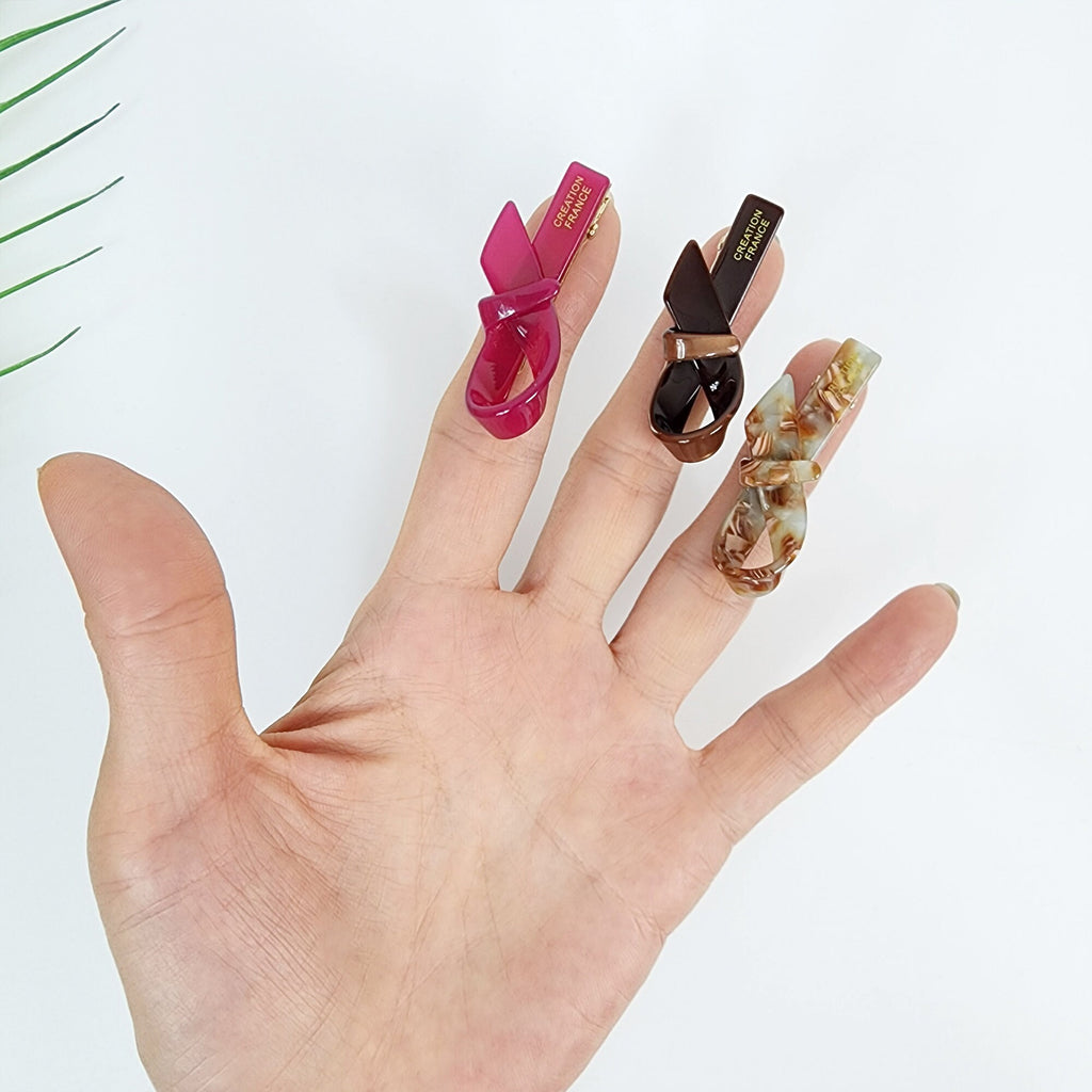 Cute Mini Ribbon Hair Claw Clip (1.8 Inch) / Tortoise Shell French Hair Pin / Hair Accessory for Woman