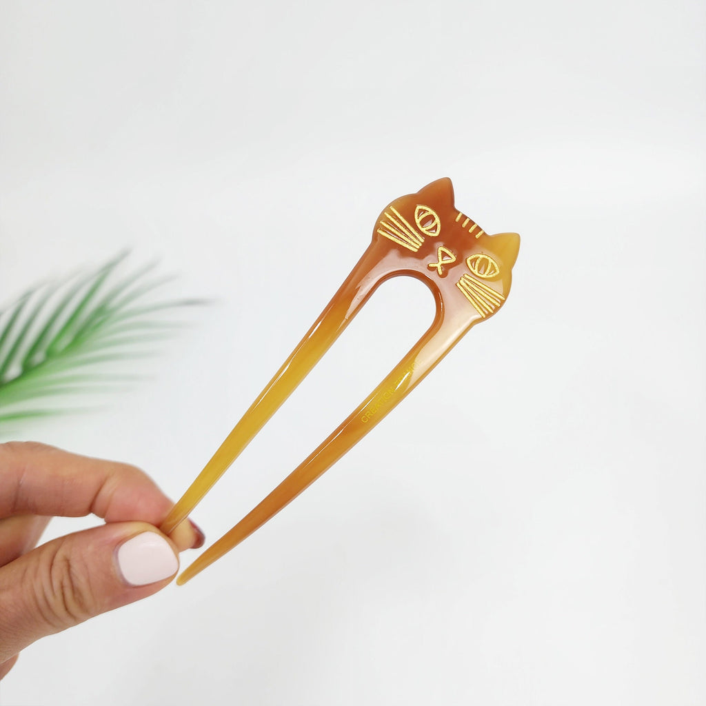 U Shape Cat Shape Big Size Hair Stick / Tortoise Shell French Hair Pin / Hair Fork for Thick Hair